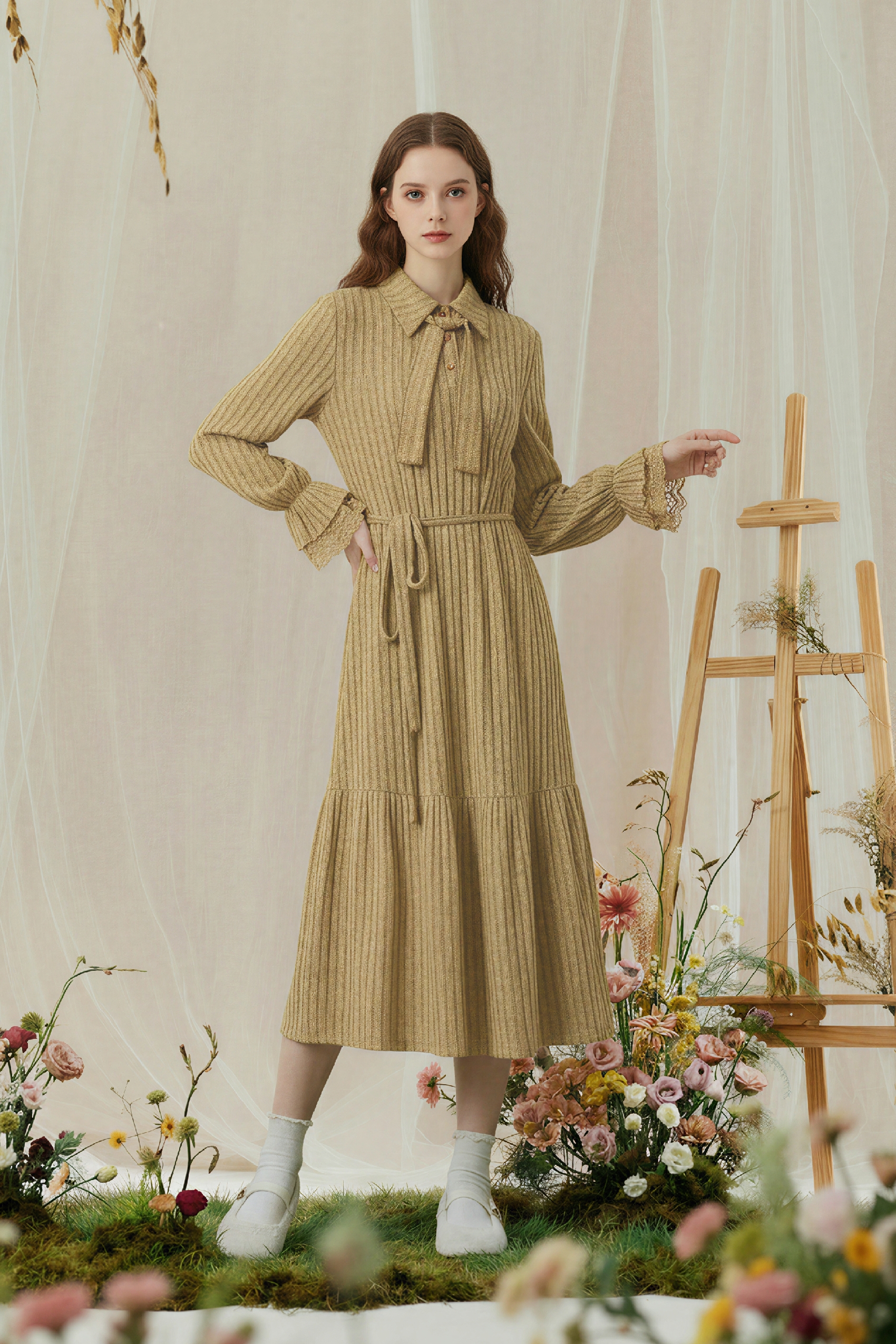 Blue Long-Sleeve Holiday Dress