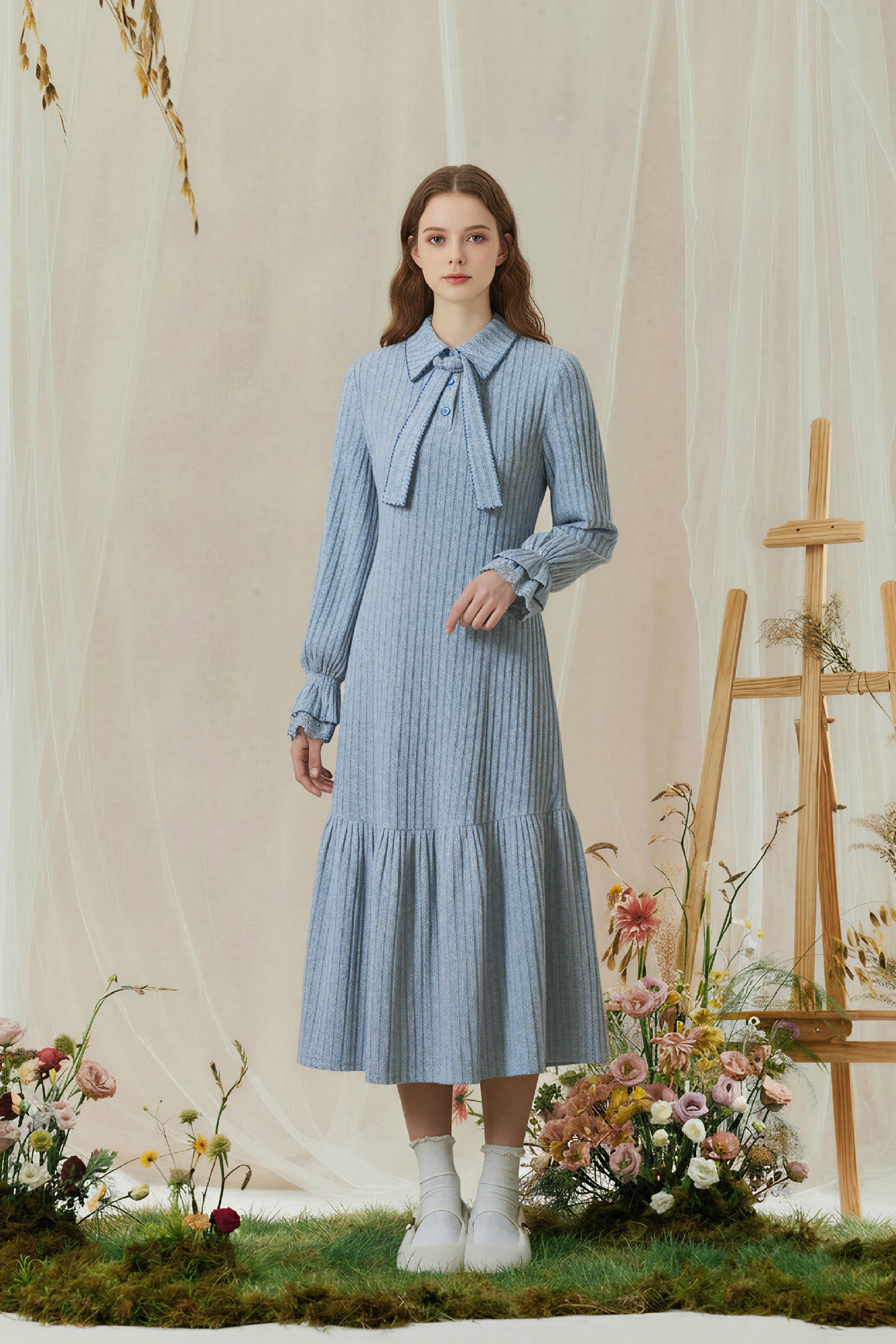 Blue Long-Sleeve Holiday Dress
