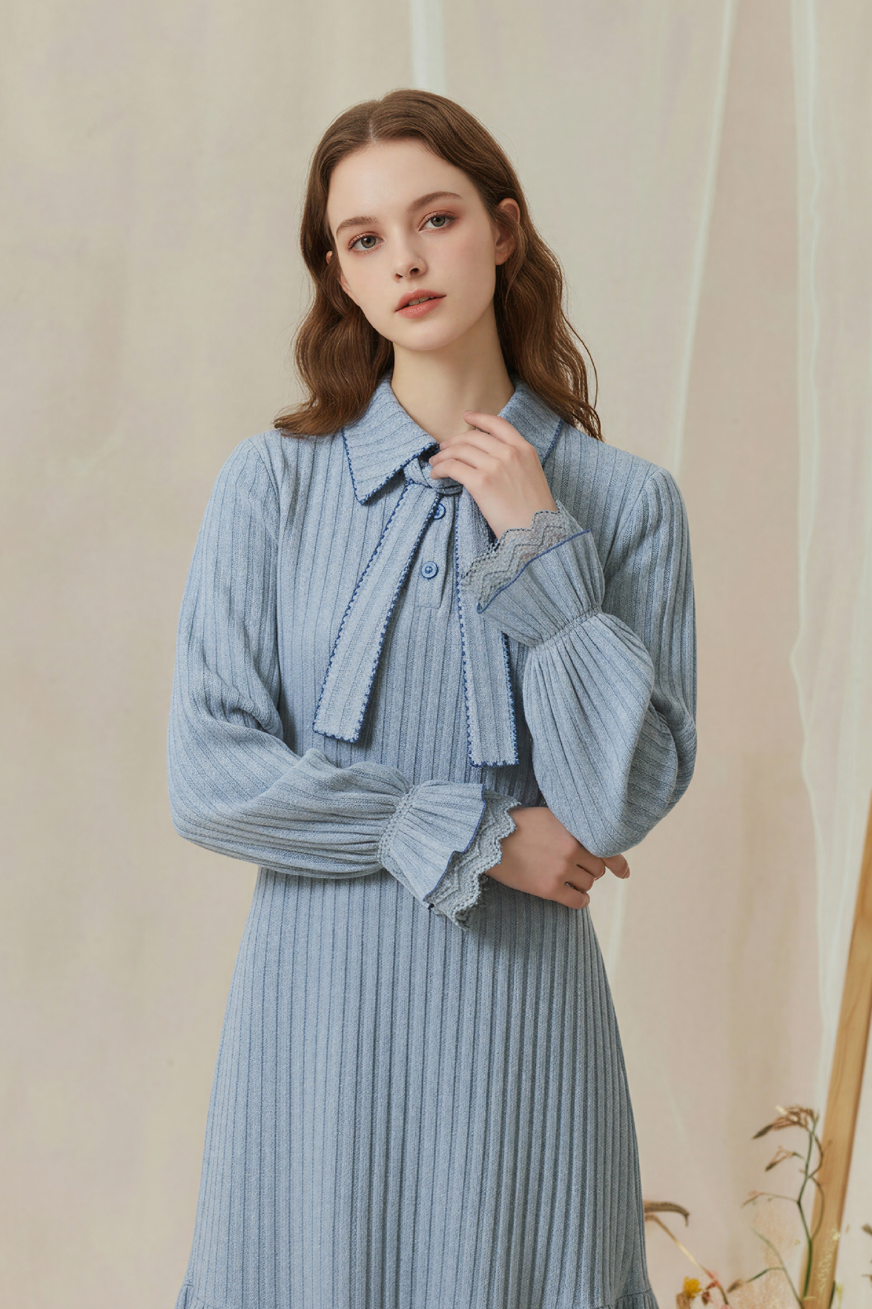 Blue Long-Sleeve Holiday Dress