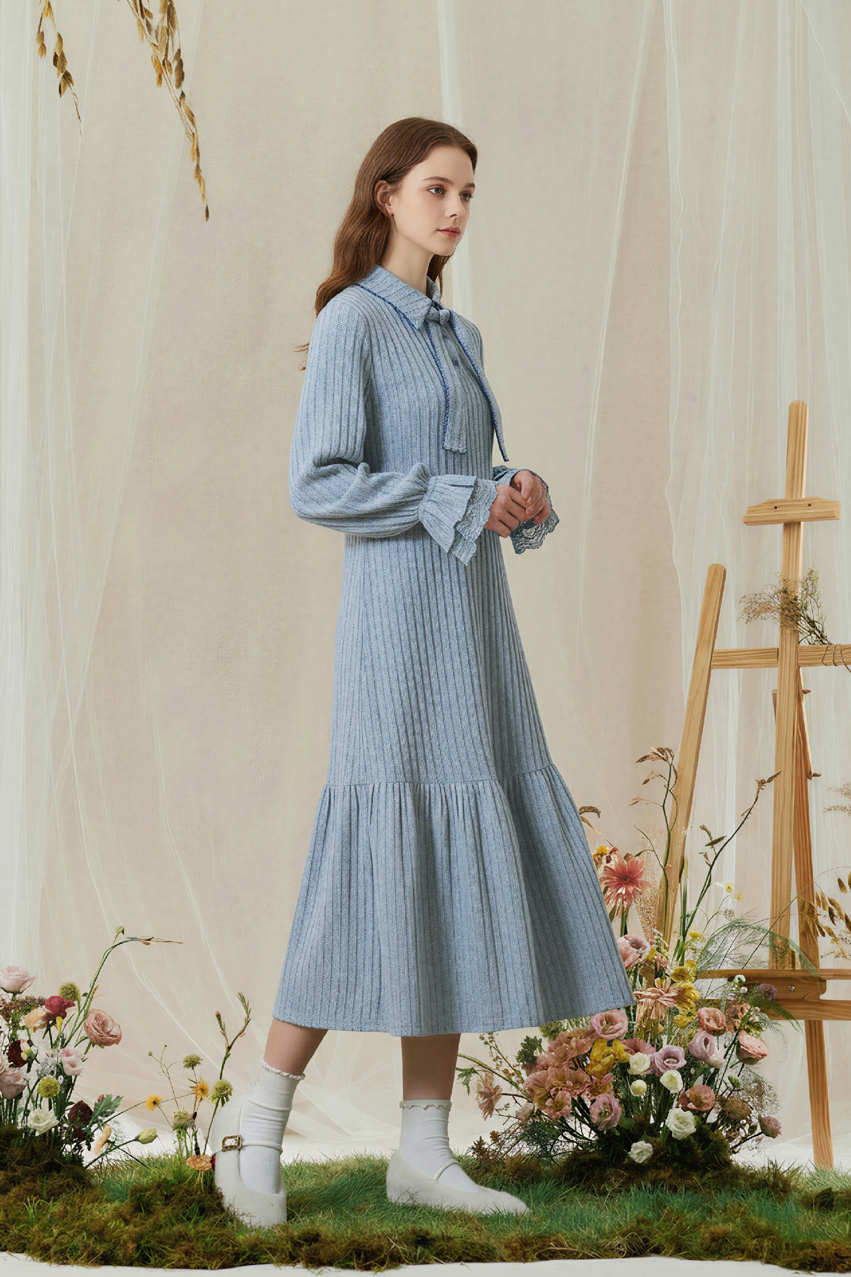 Blue Long-Sleeve Holiday Dress