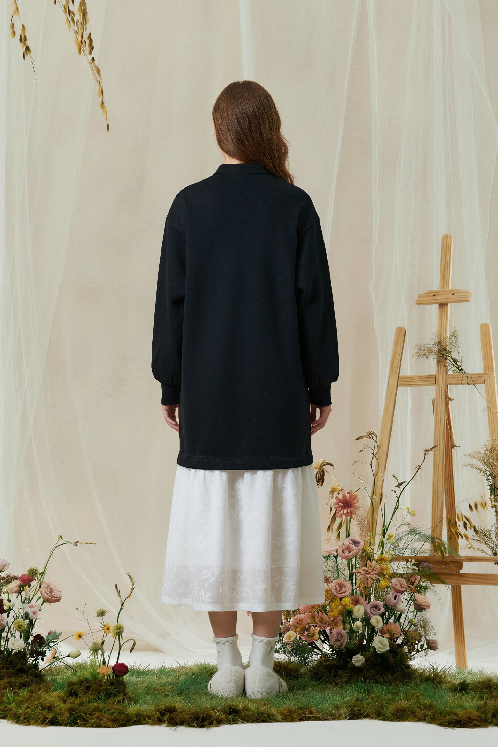 Modern Chinese Goldfish Print Black Dress