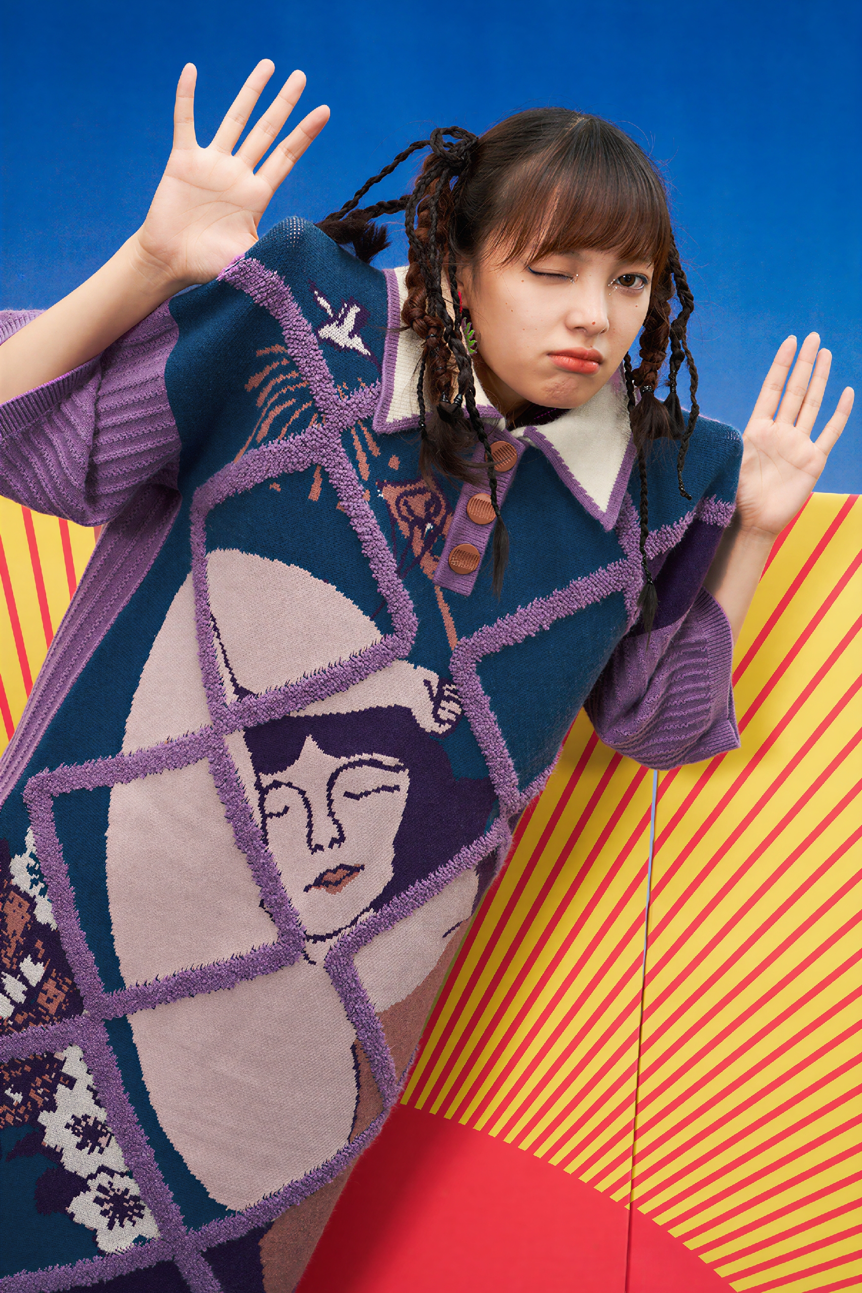 Figure Jacquard Embroidered Plaid Knit Dress