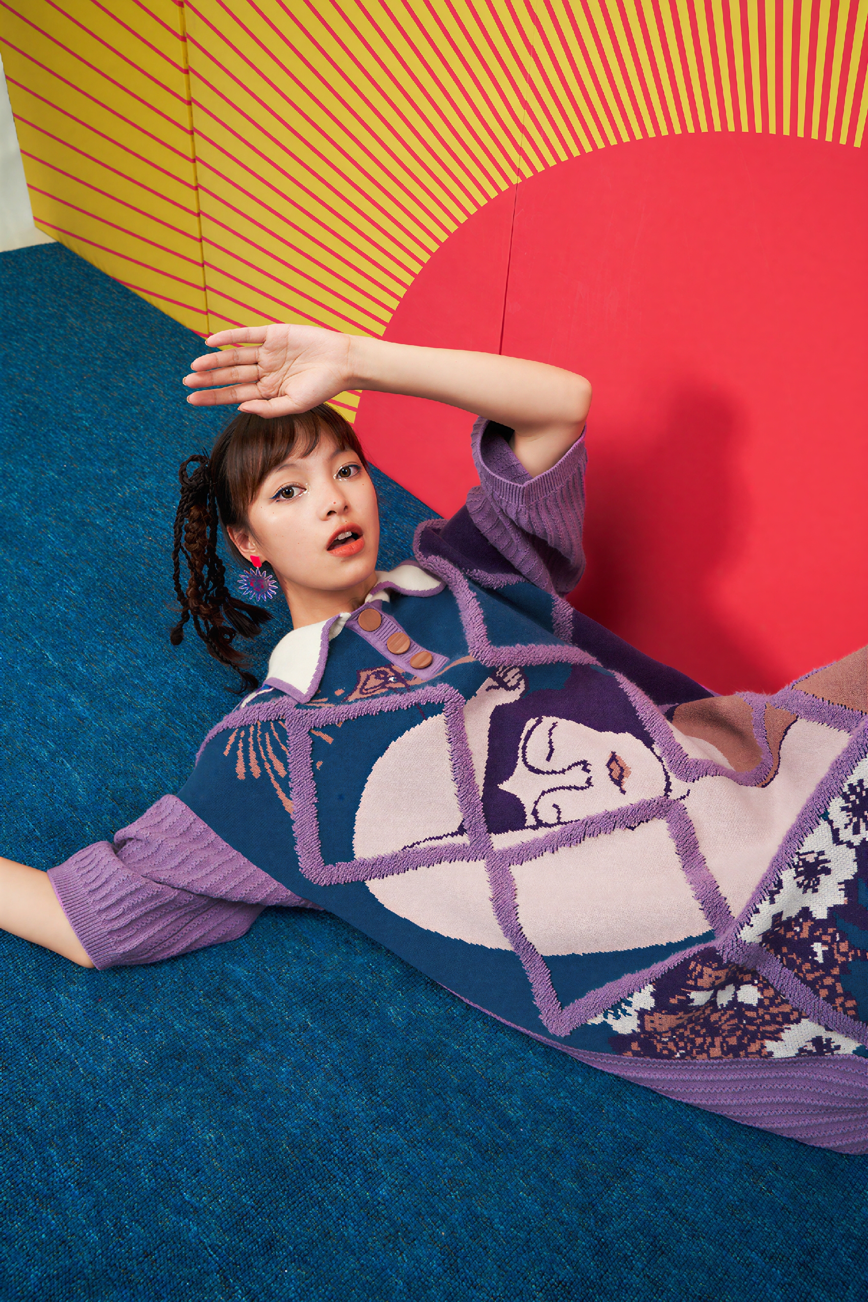 Figure Jacquard Embroidered Plaid Knit Dress