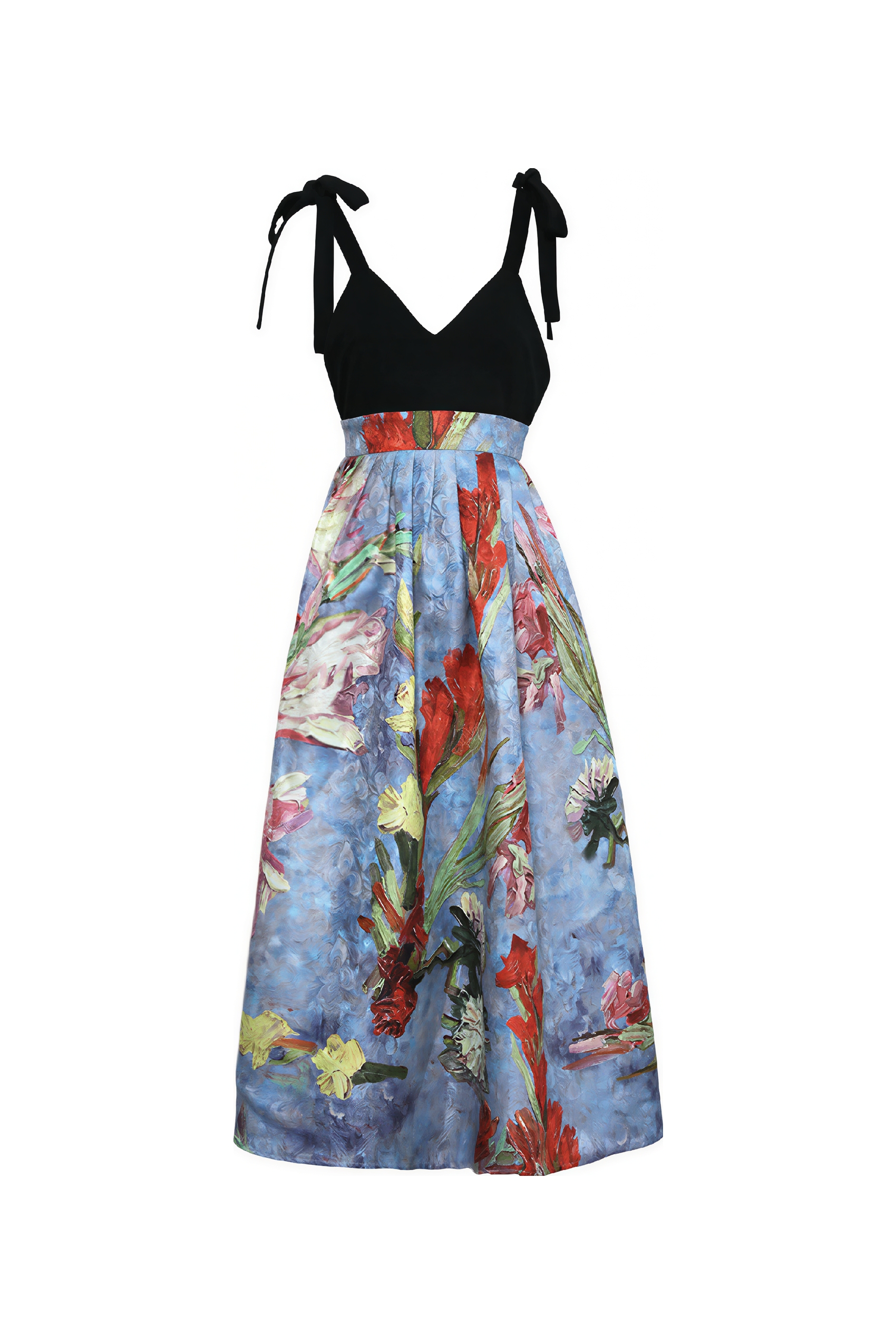 Van Gogh-Inspired V-Neck Waist-Defined Slip Dress-LYONSENS