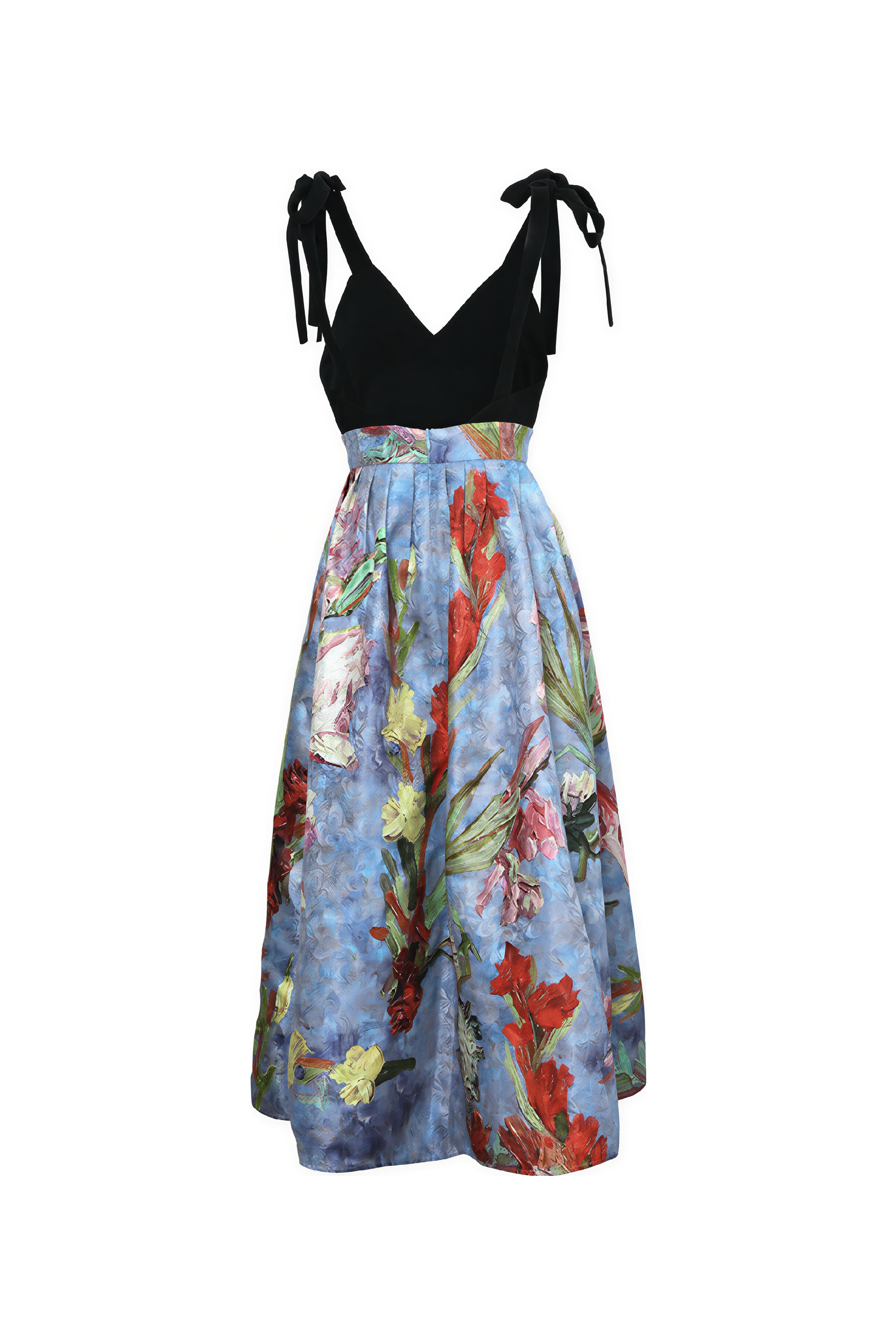 Van Gogh-Inspired V-Neck Waist-Defined Slip Dress-LYONSENS