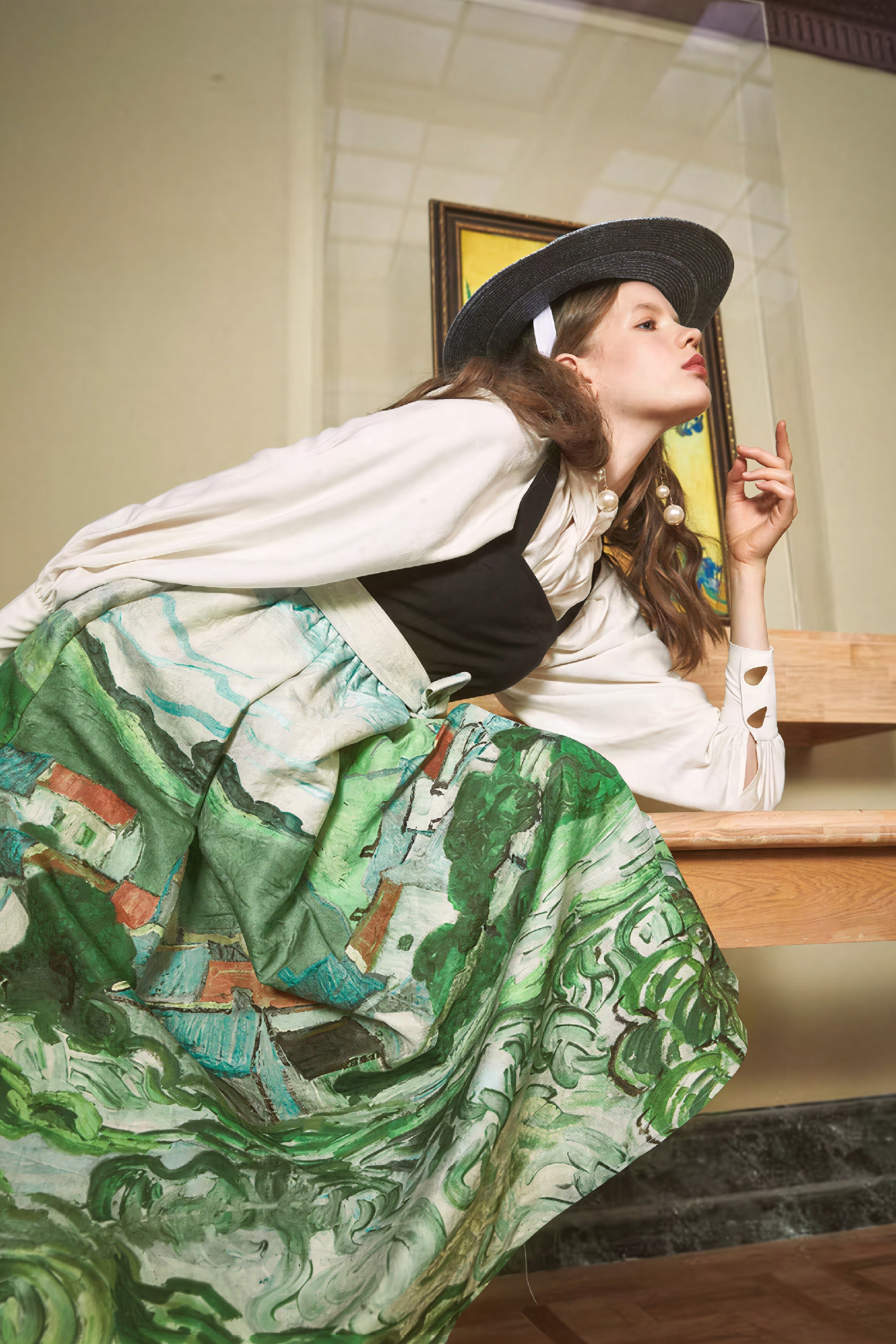 Van Gogh-Inspired Vintage A-Line Slip Maxi Dress-LYONSENS