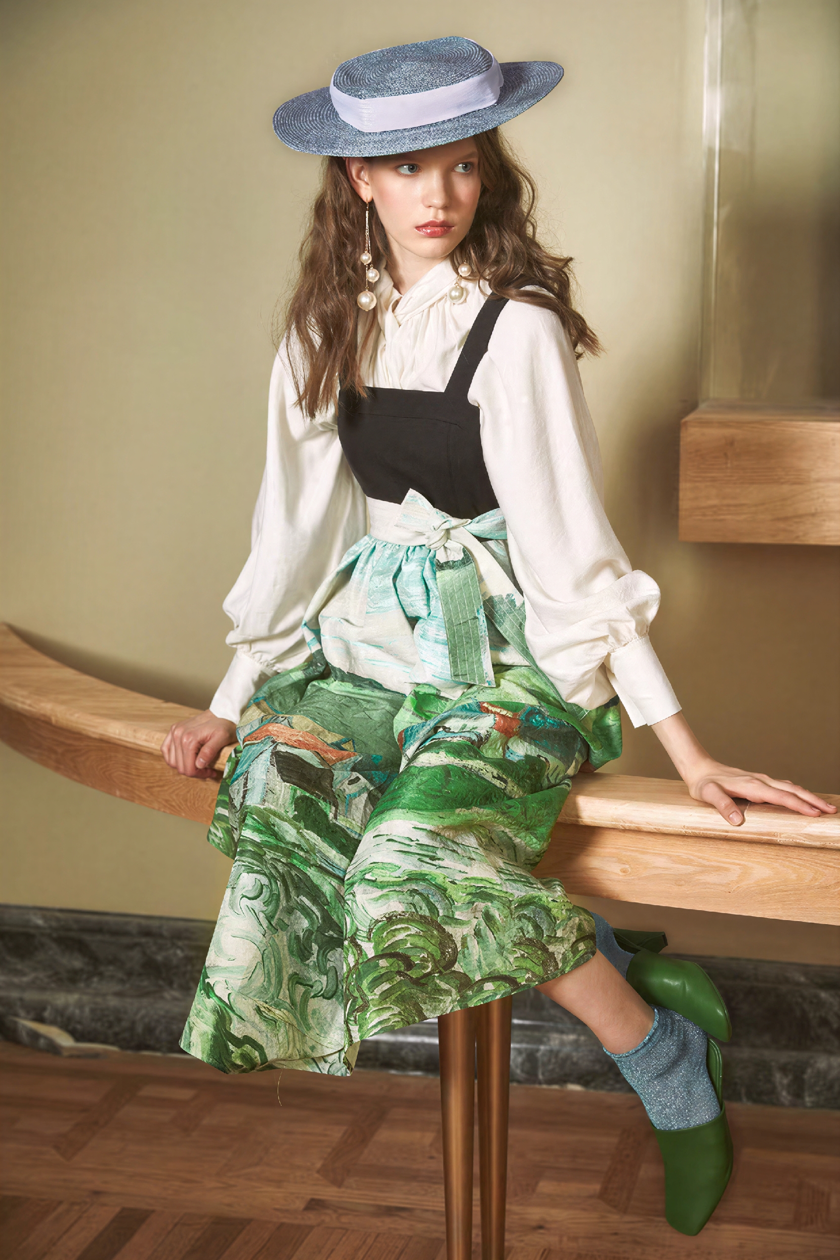Van Gogh-Inspired Vintage A-Line Slip Maxi Dress-LYONSENS