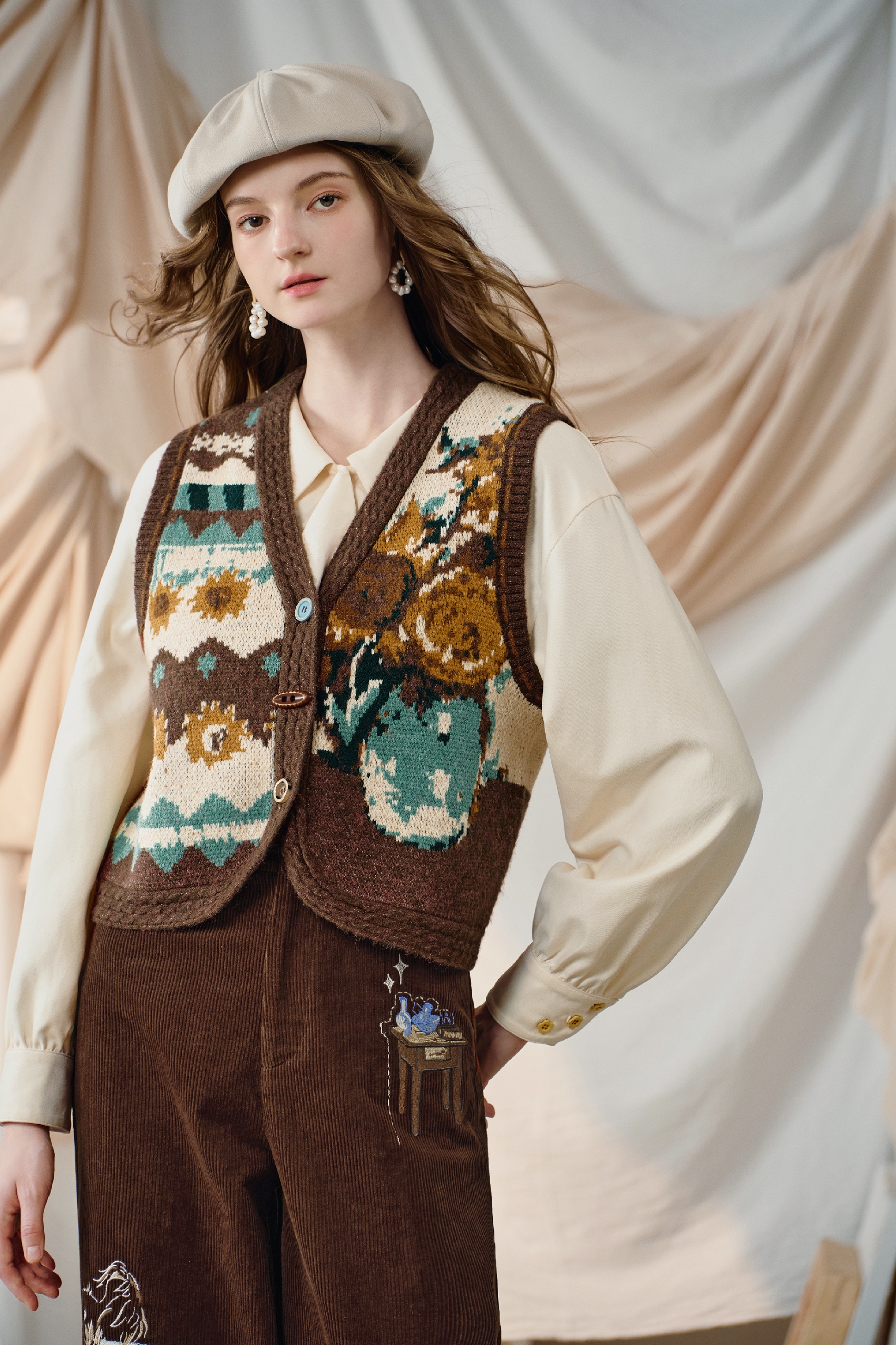 Van Gogh-Inspired Vintage Knit Sweater Vest