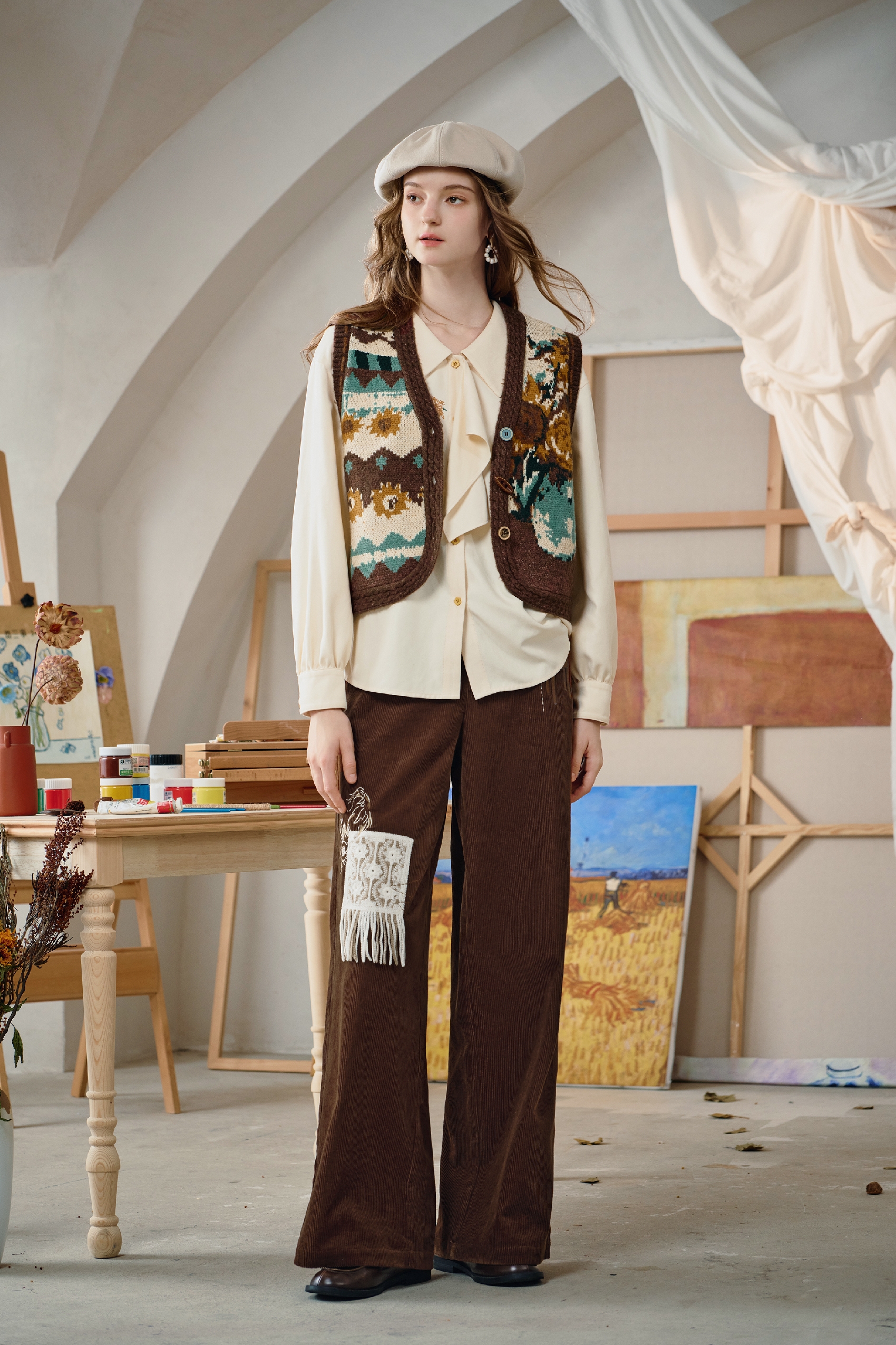 Van Gogh-Inspired Vintage Knit Sweater Vest