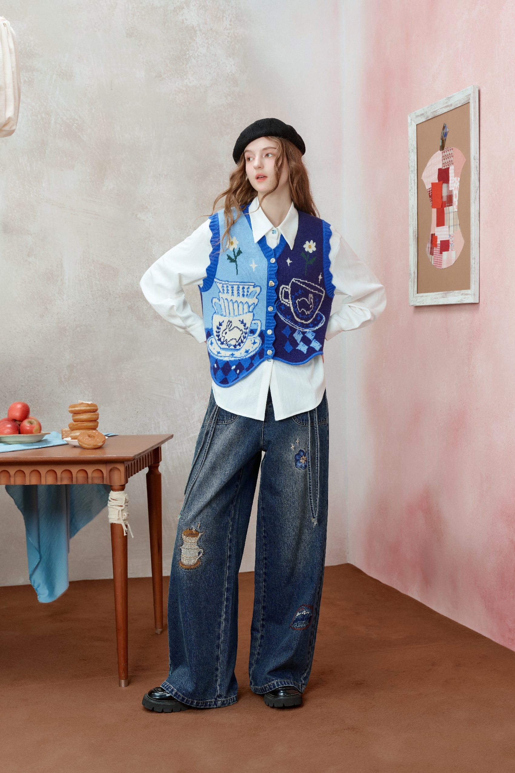 Blue knitted vest cardigan