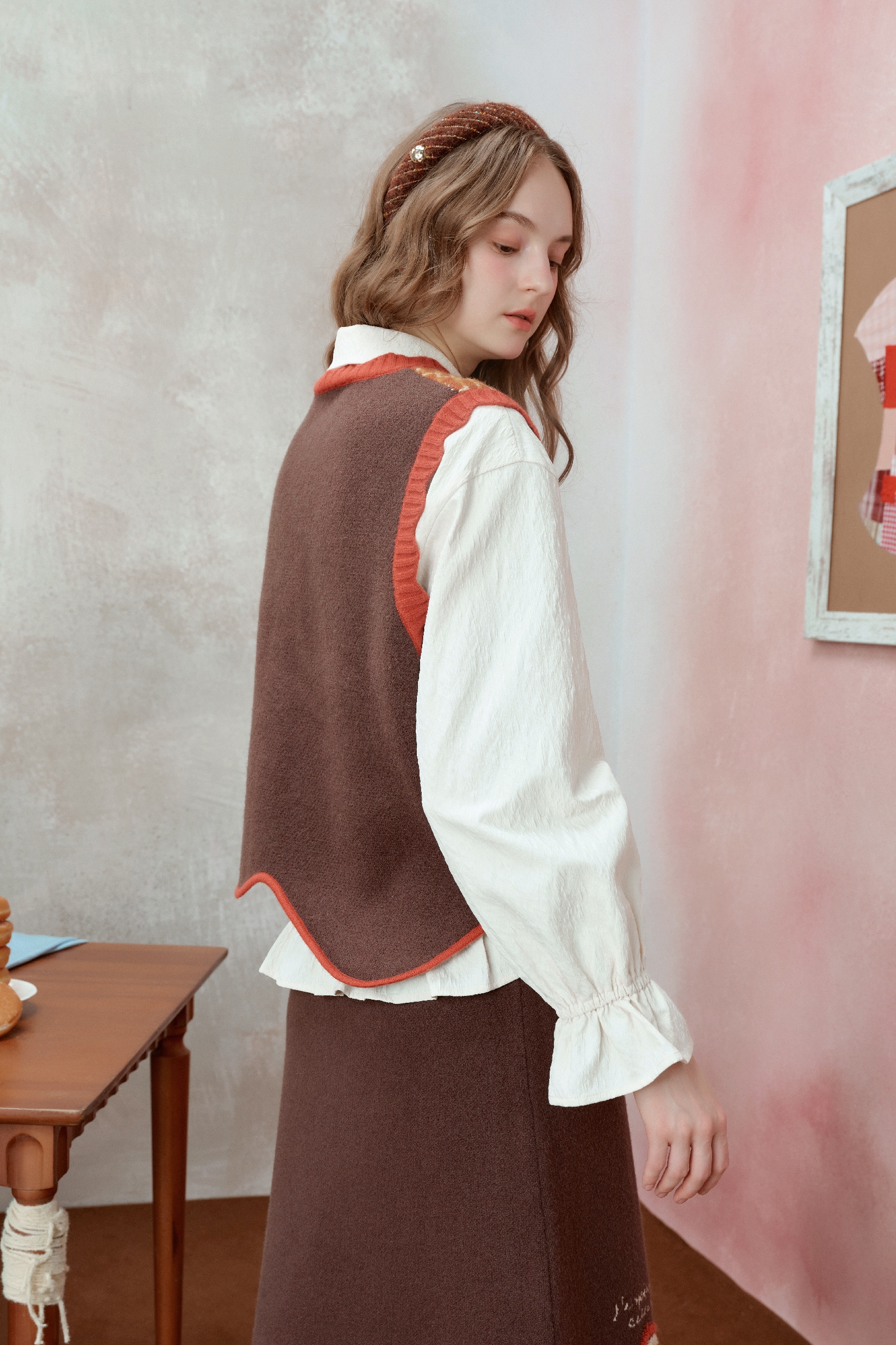 Blue knitted vest cardigan