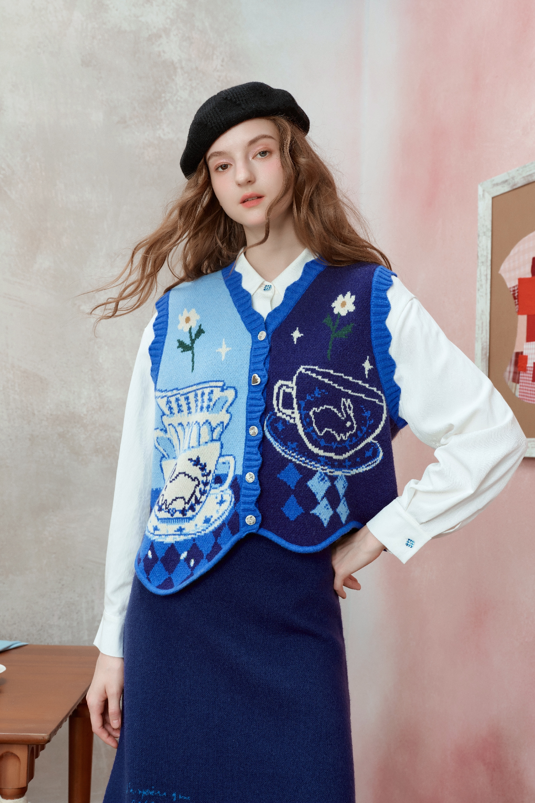 Blue knitted vest cardigan