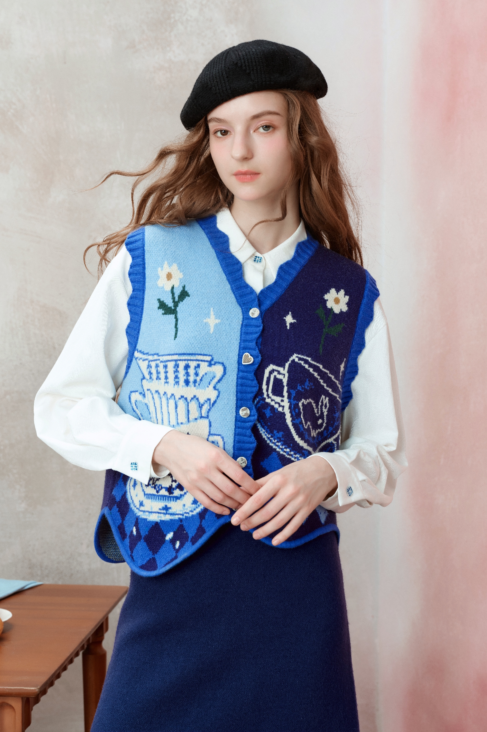 Blue knitted vest cardigan