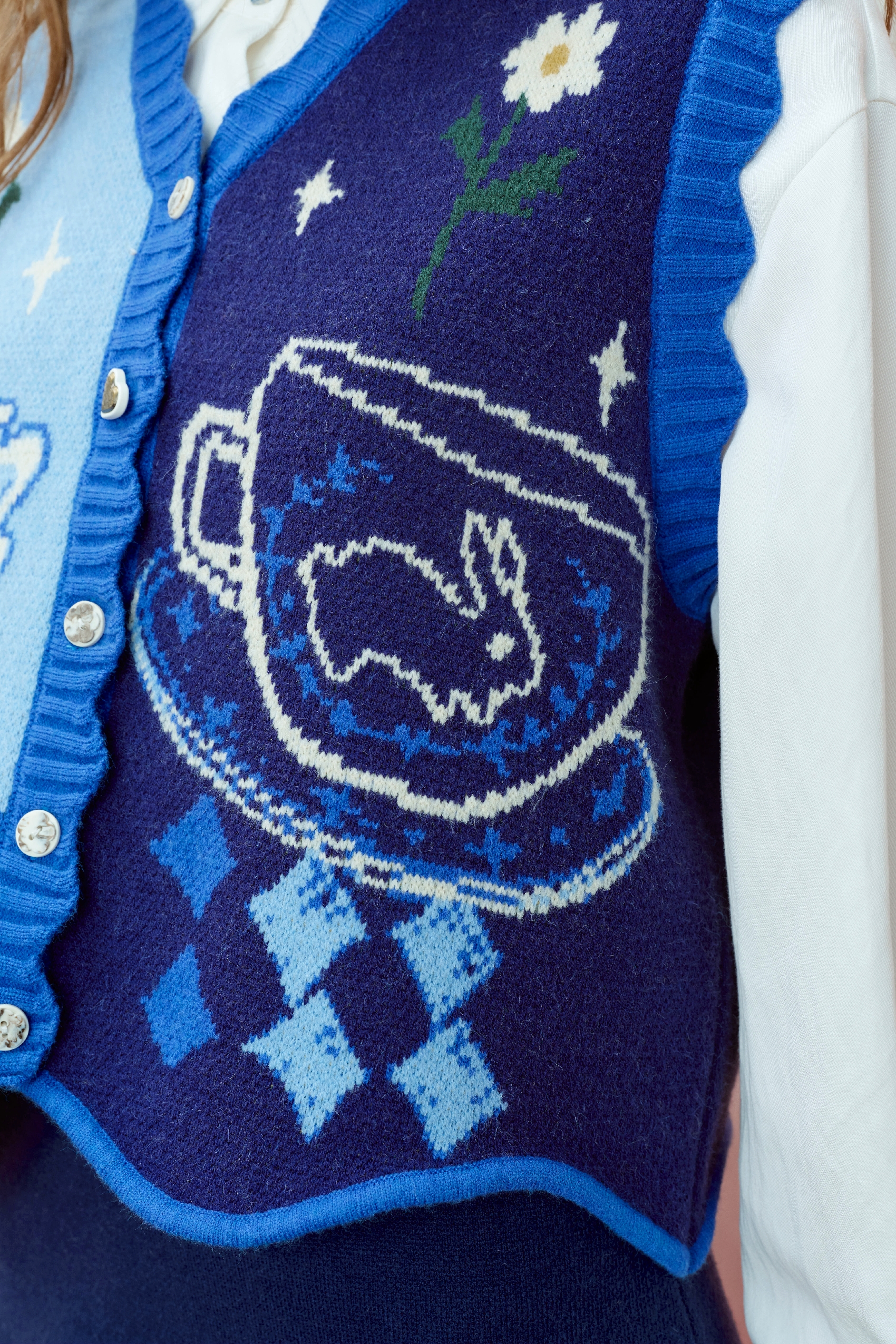 Blue knitted vest cardigan
