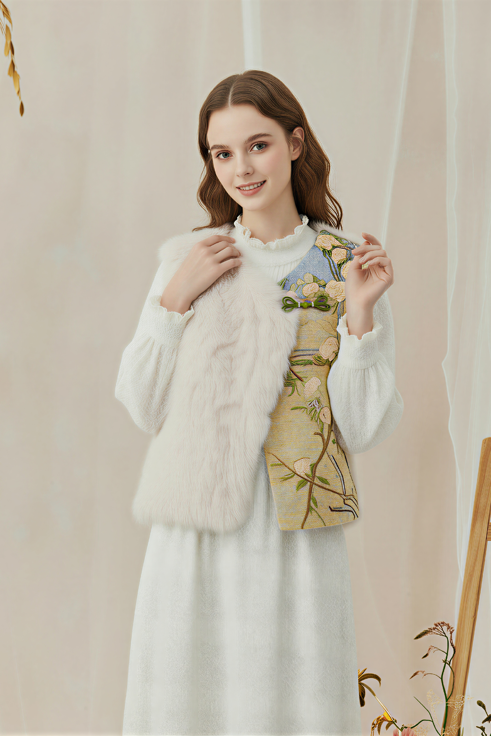 White Fuzzy Sleeveless Cape Vest