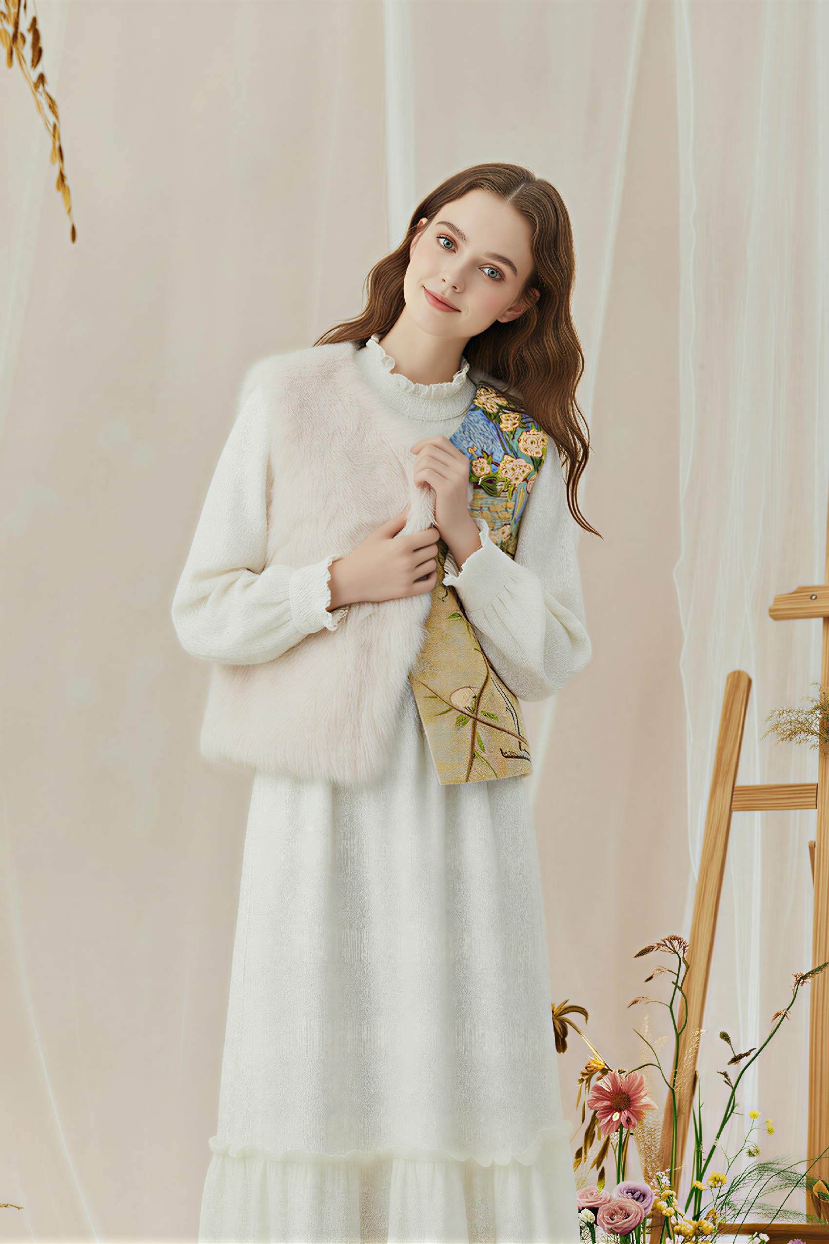 White Fuzzy Sleeveless Cape Vest