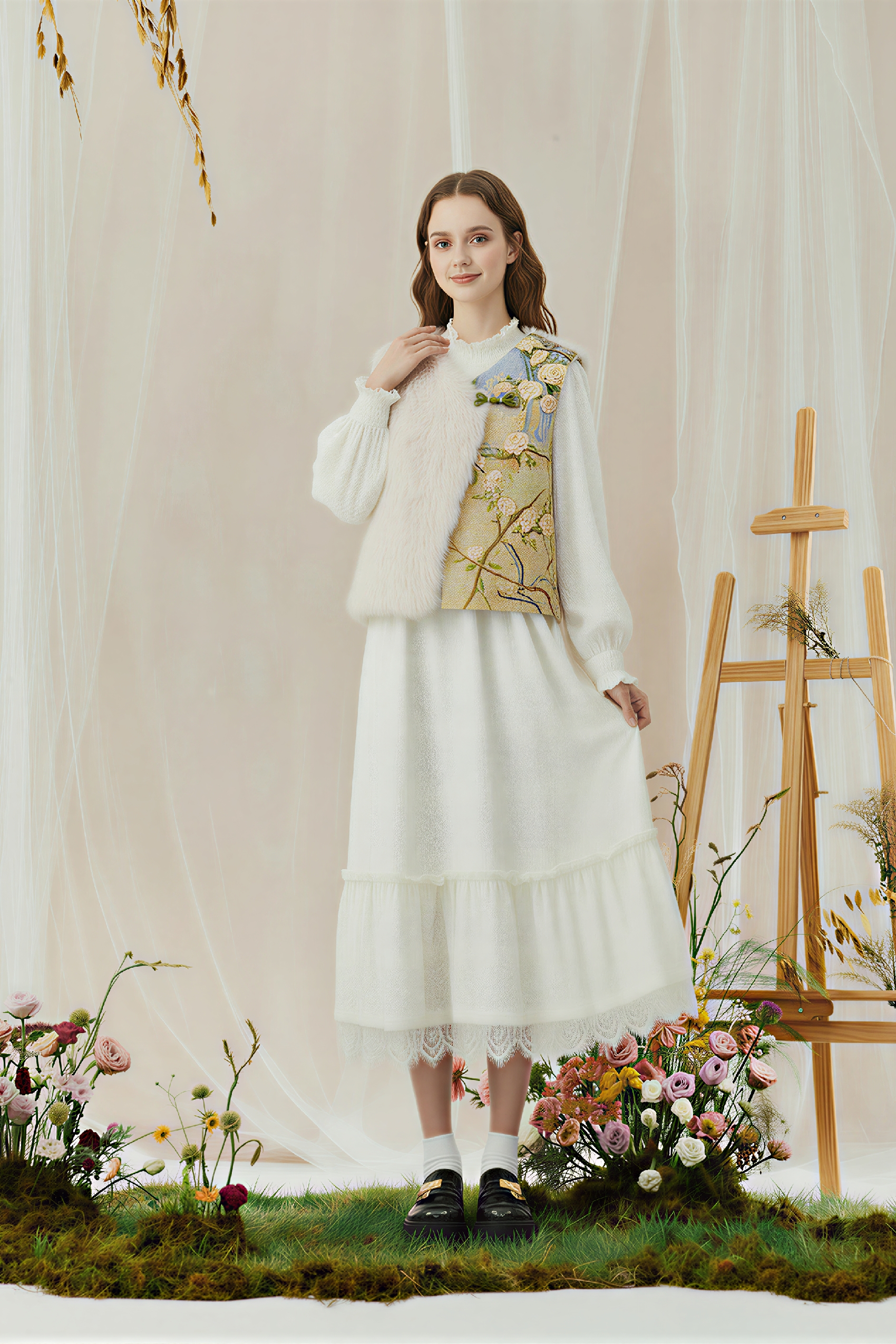 White Fuzzy Sleeveless Cape Vest