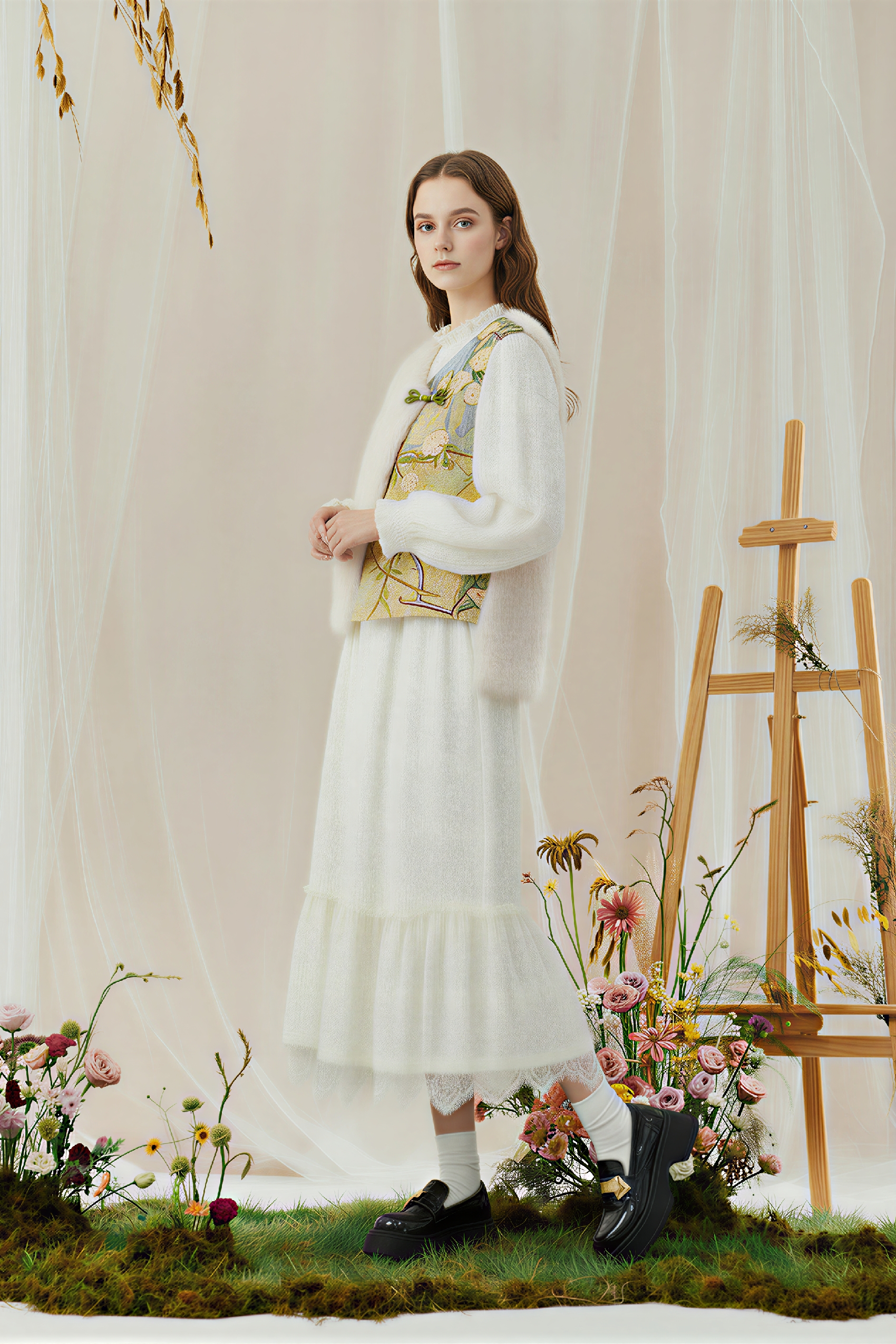 White Fuzzy Sleeveless Cape Vest