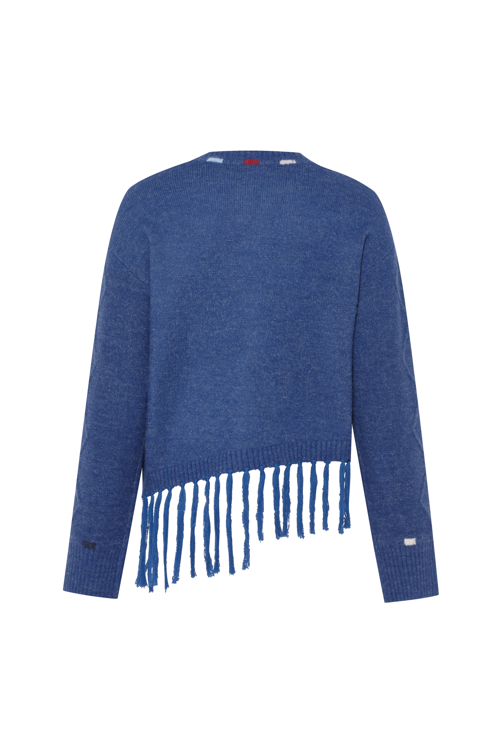 Round-neck jacquard sweater with tassels