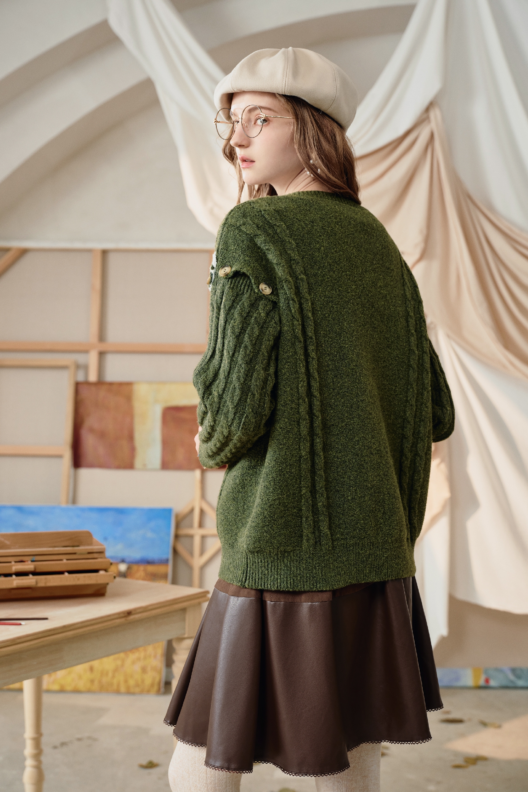 Van Gogh-Inspired V-Neck Knit Sweater