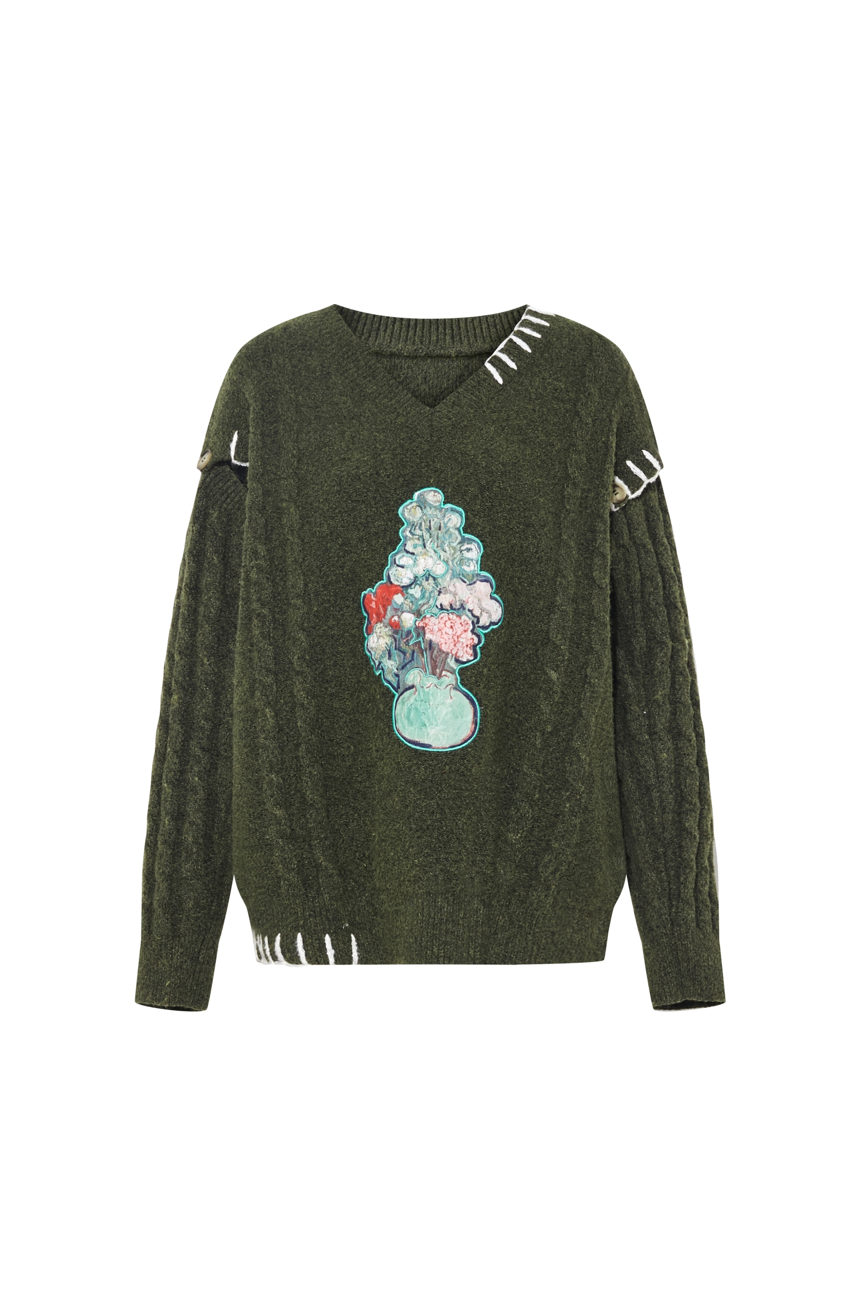 Van Gogh-Inspired V-Neck Knit Sweater