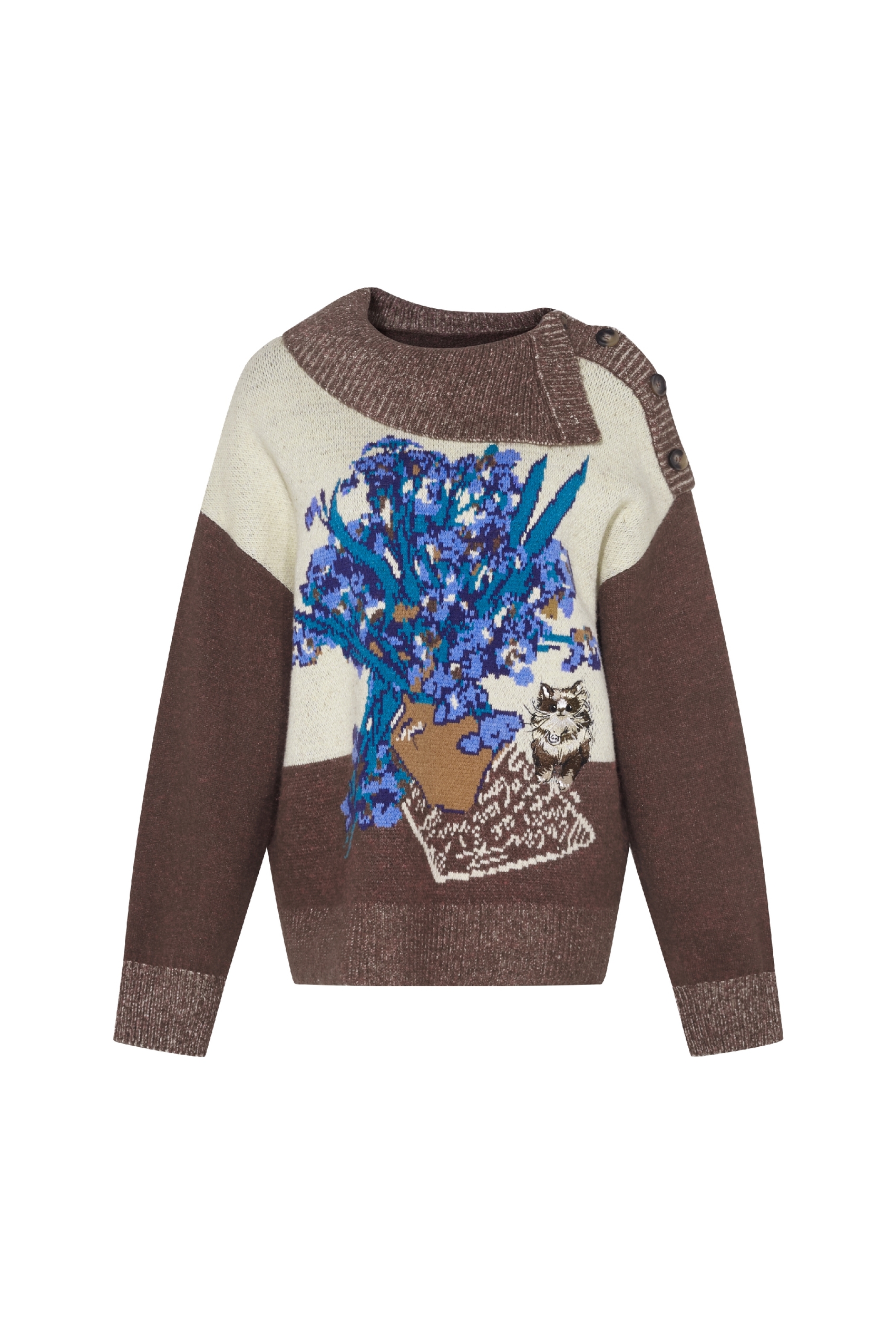 Van Gogh-Inspired Relaxed Collared Knit Sweater