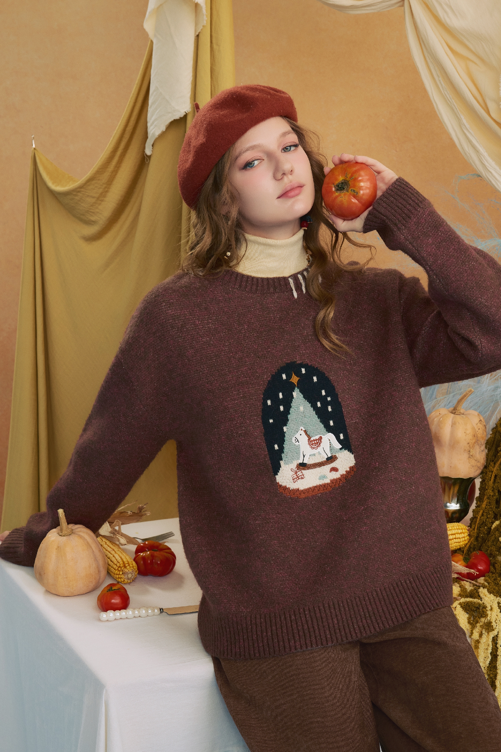 Brown knitted pullover sweater