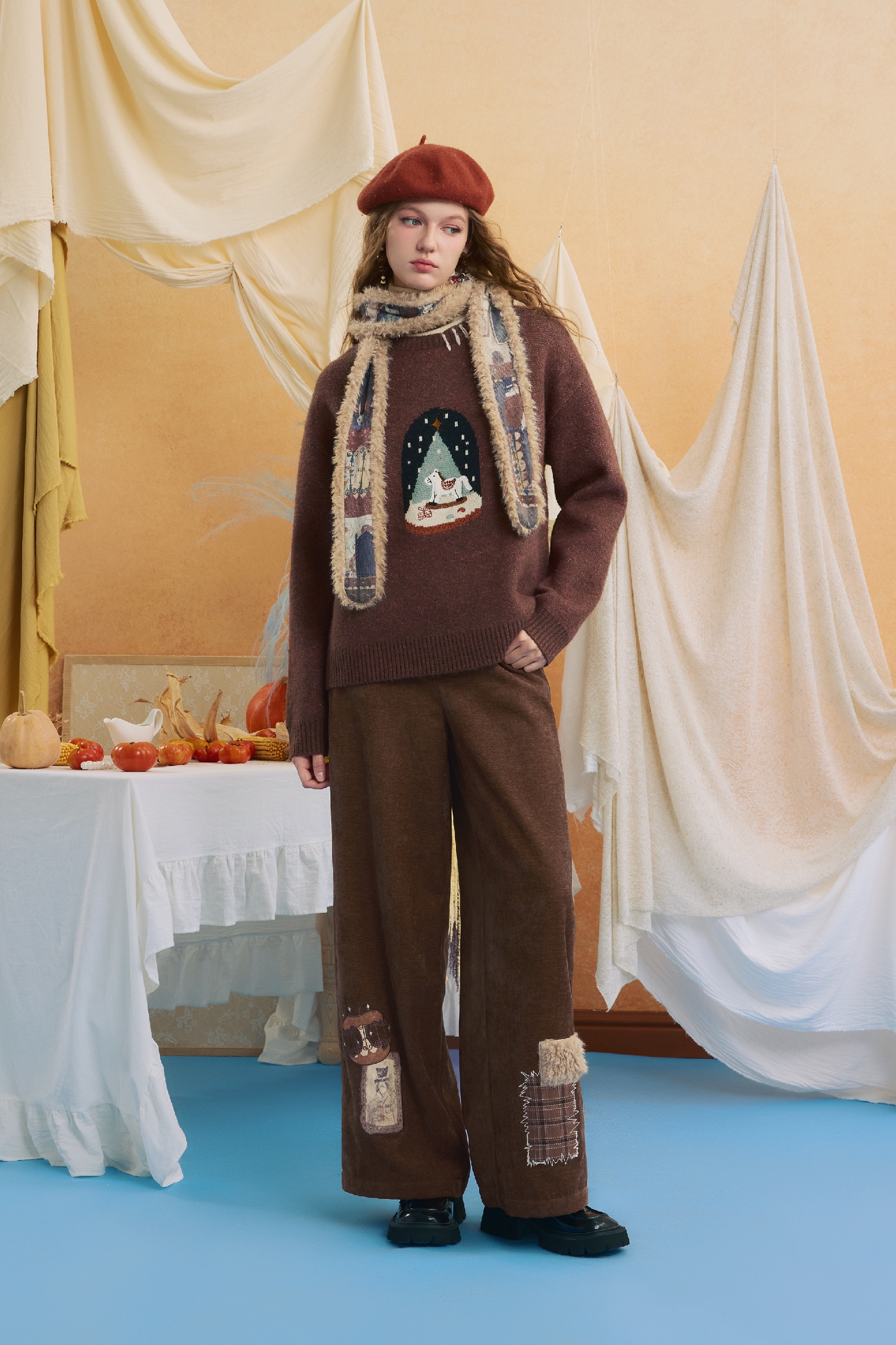 Brown knitted pullover sweater