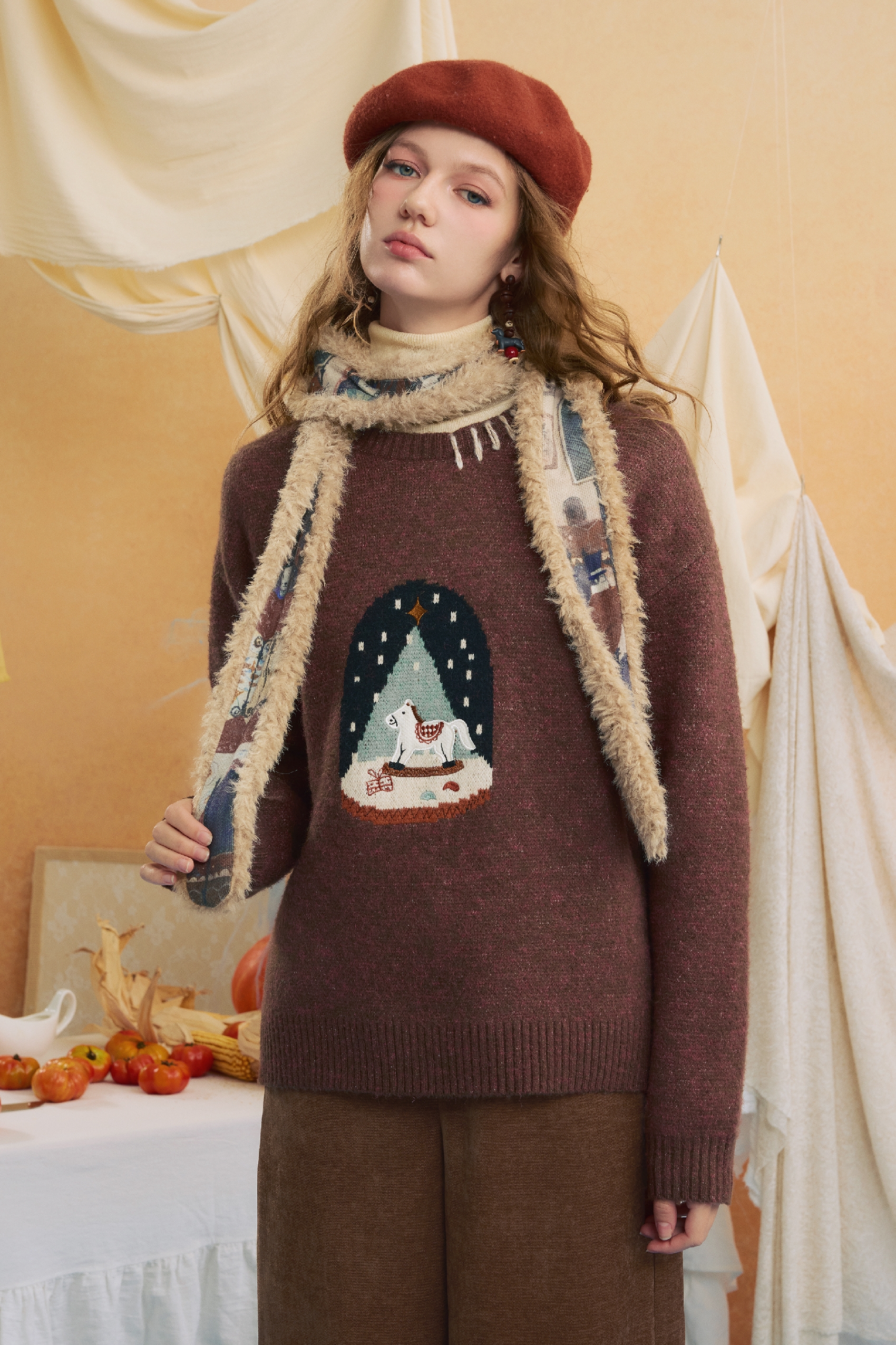 Brown knitted pullover sweater