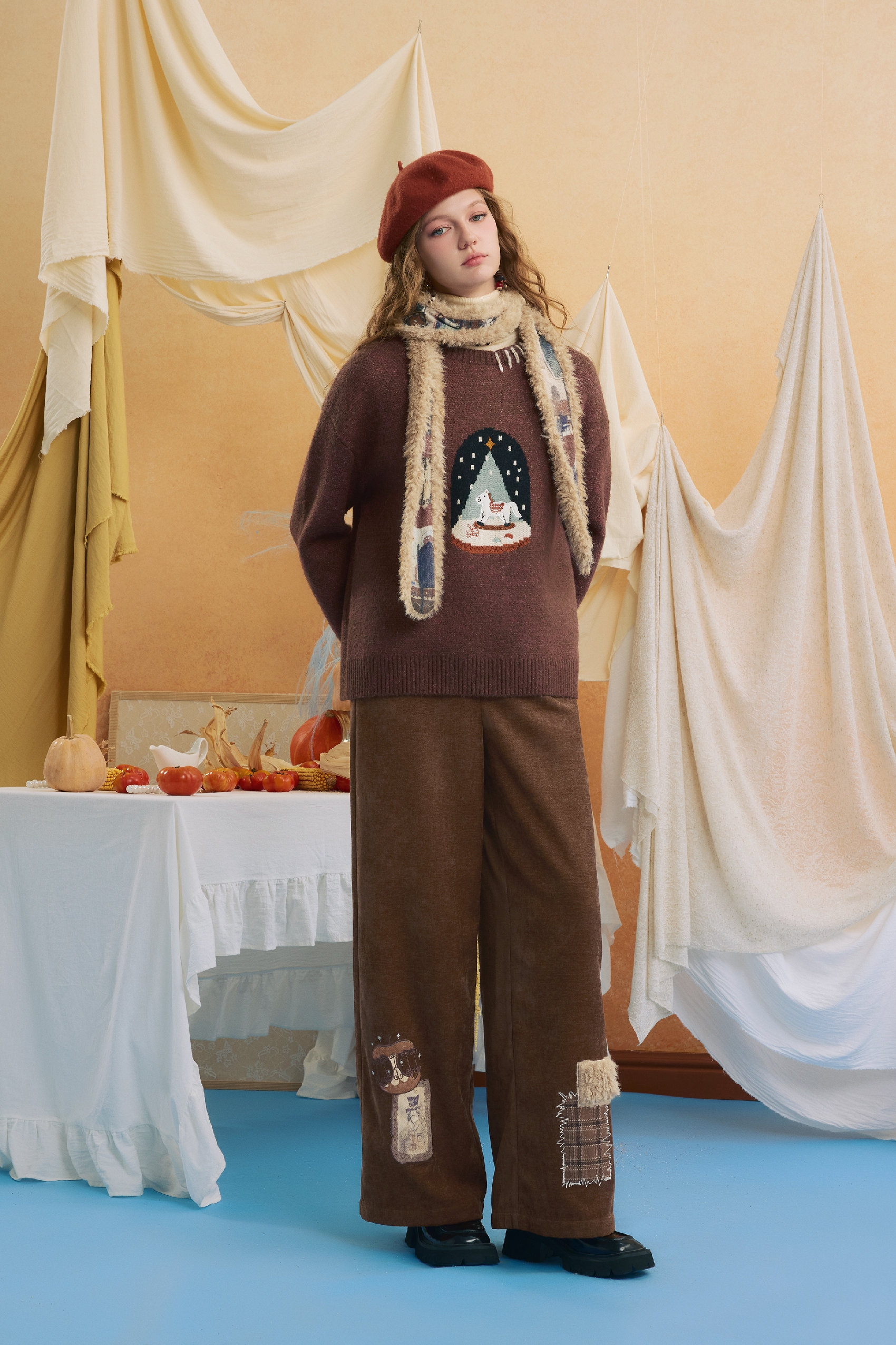 Brown knitted pullover sweater