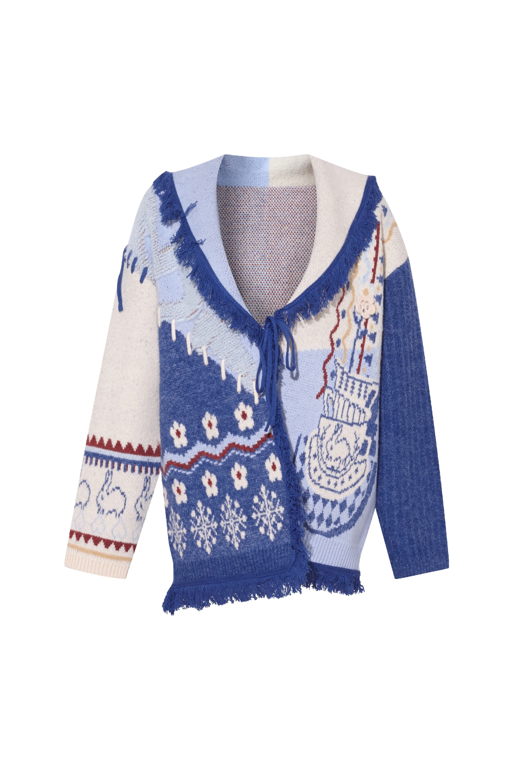 Blue loose-fitting knitted cardigan