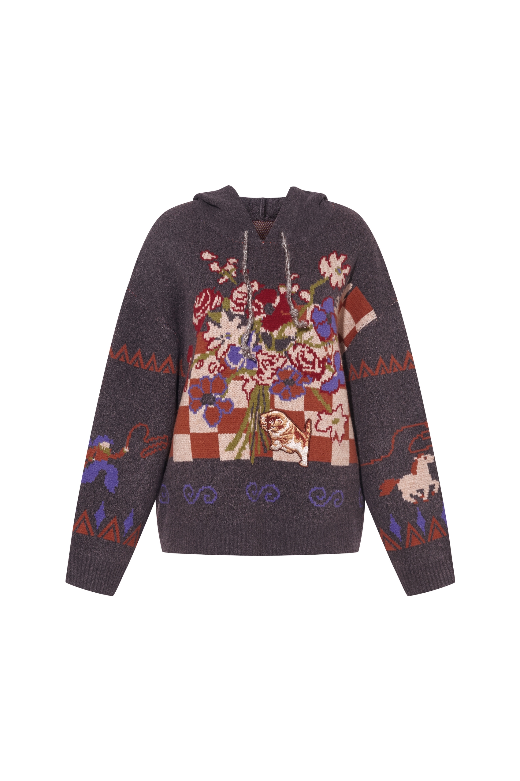 Pullover hooded knitted sweater