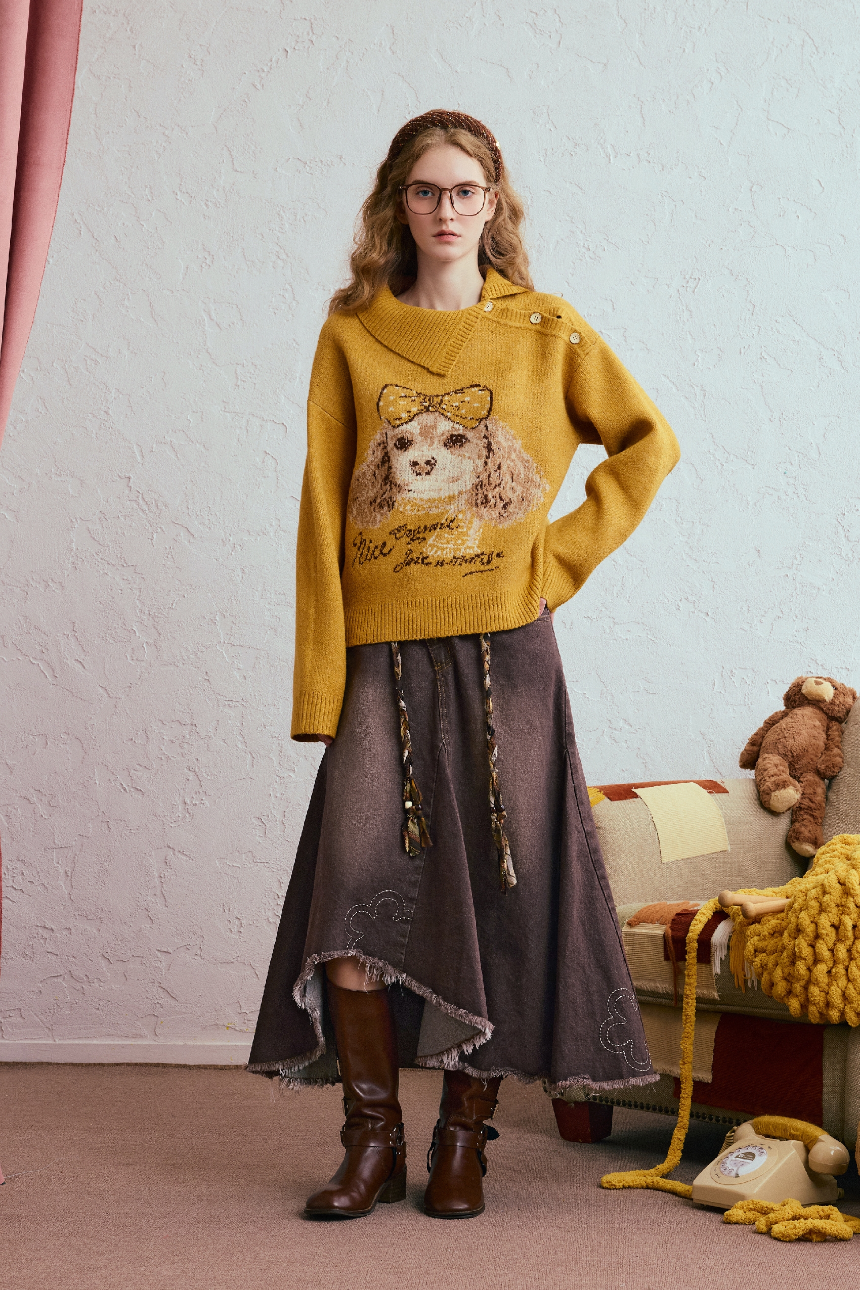 Lazy style lapel sweater