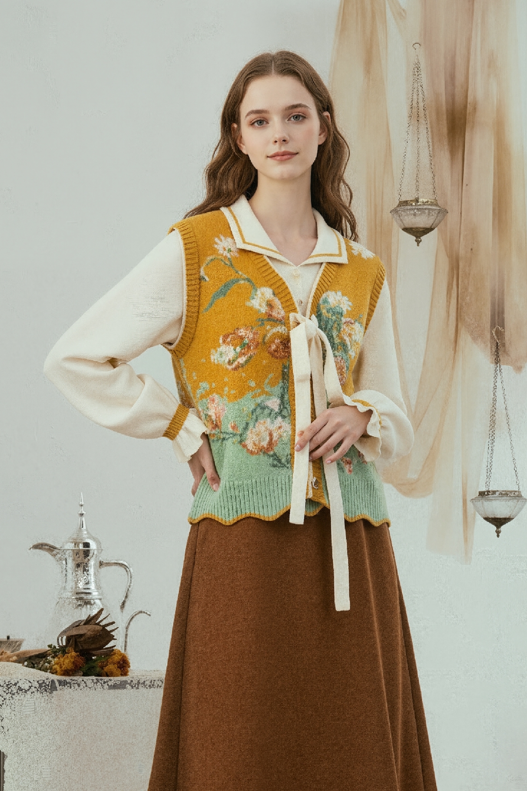 Vintage-style two-piece look sweater