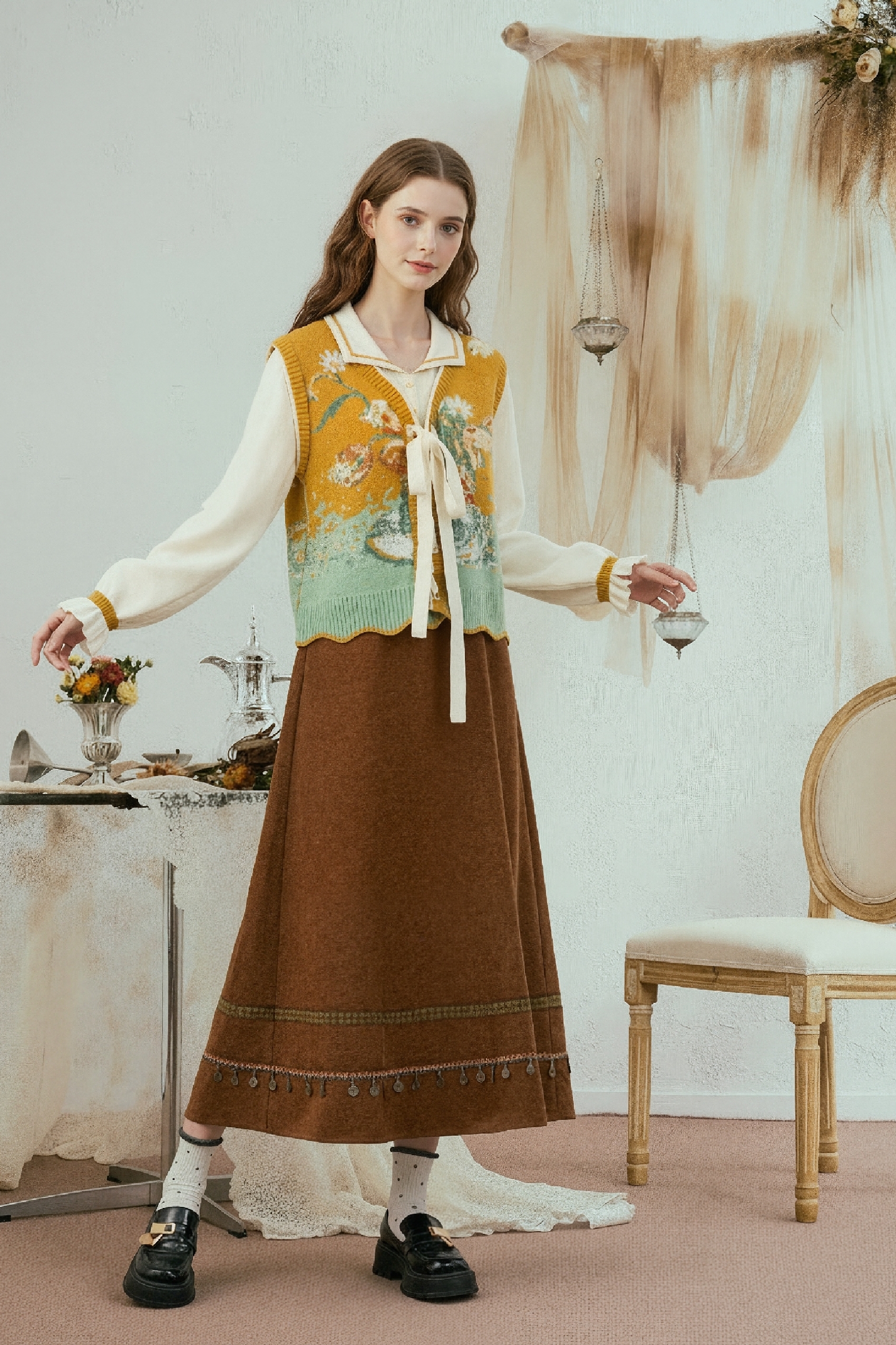 Vintage-style two-piece look sweater