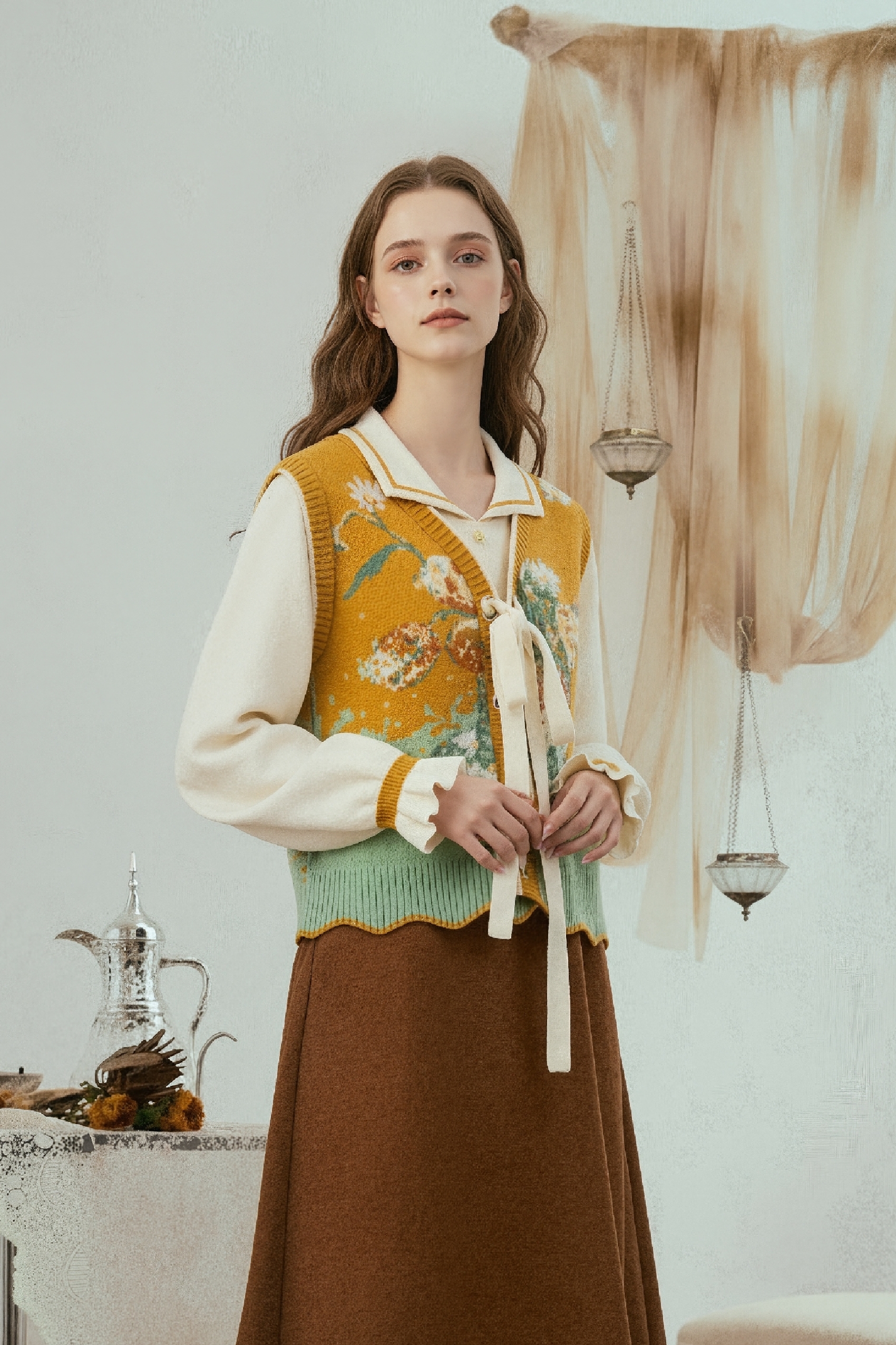 Vintage-style two-piece look sweater