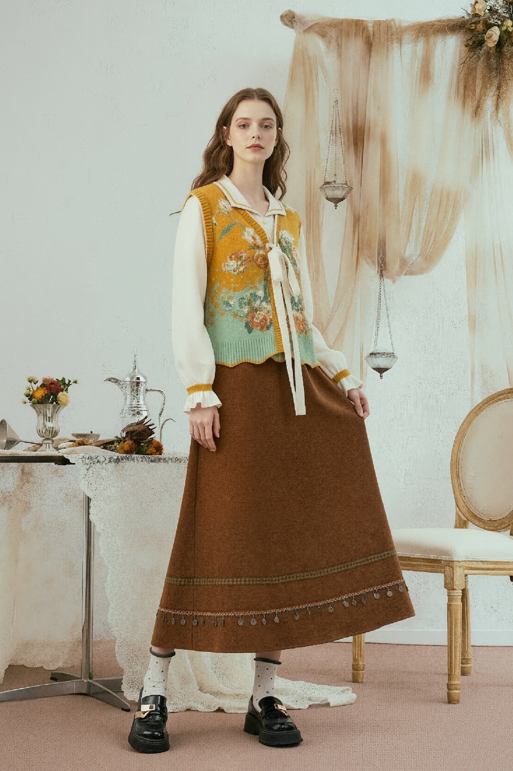 Vintage-style two-piece look sweater