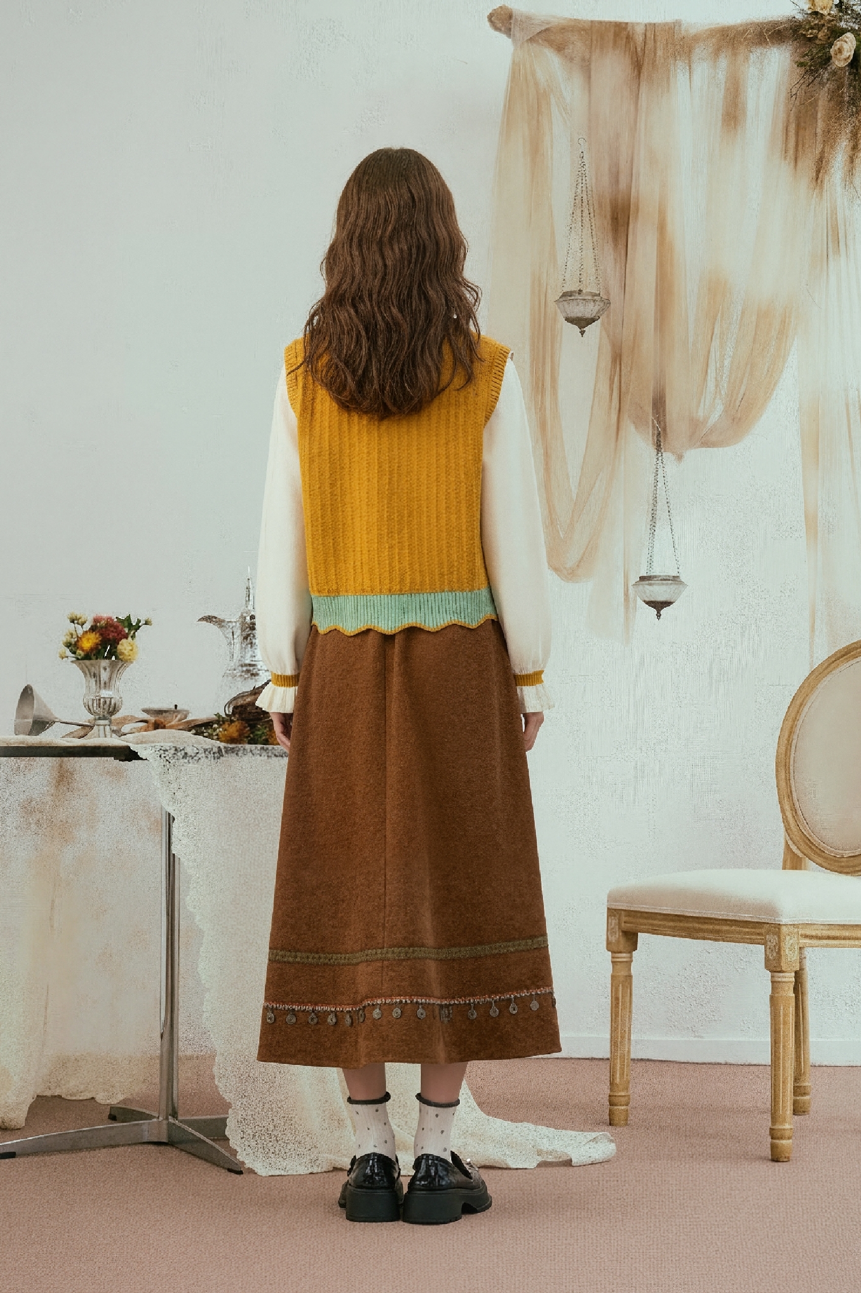 Vintage-style two-piece look sweater