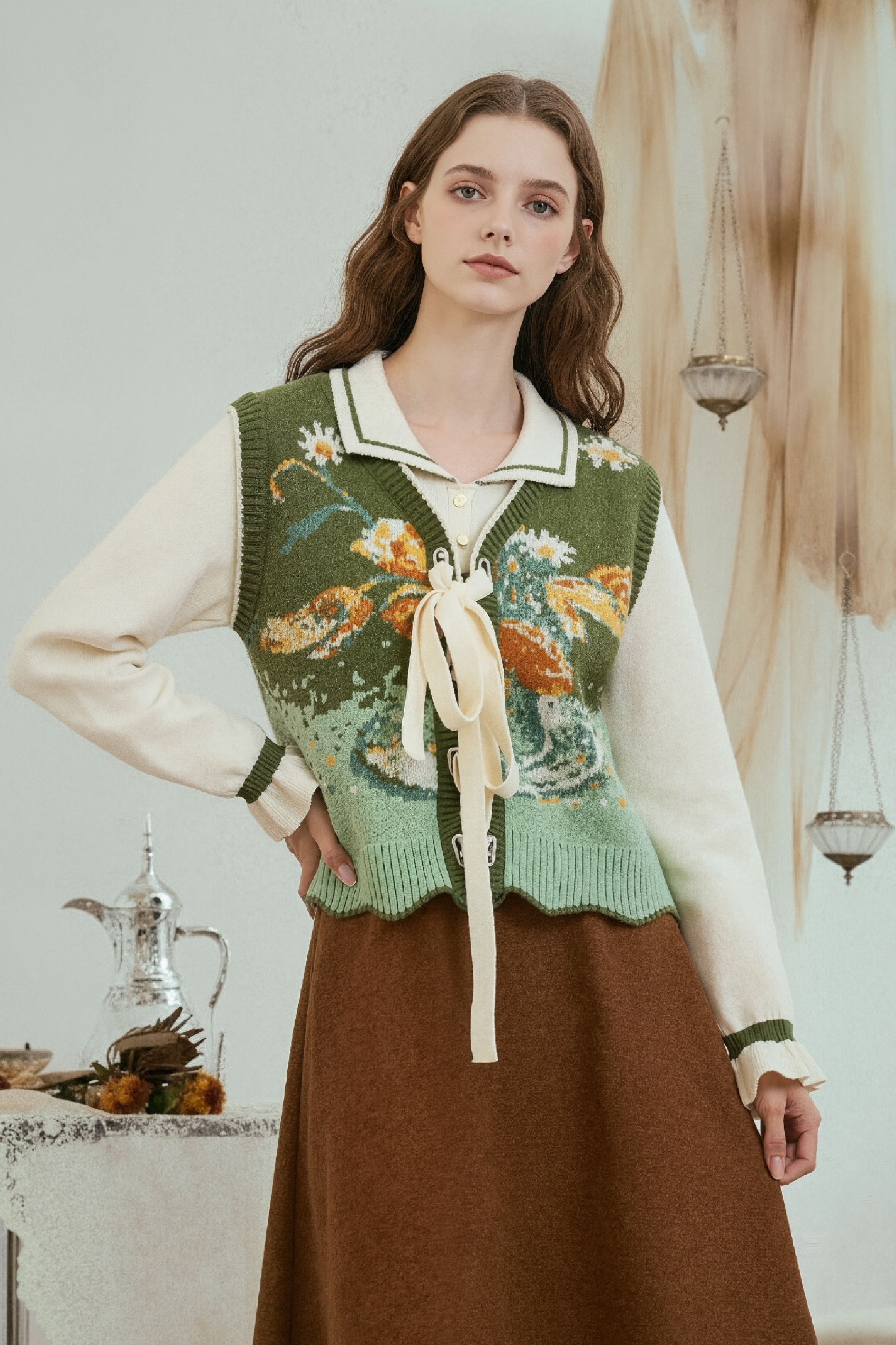 Vintage-style two-piece look sweater