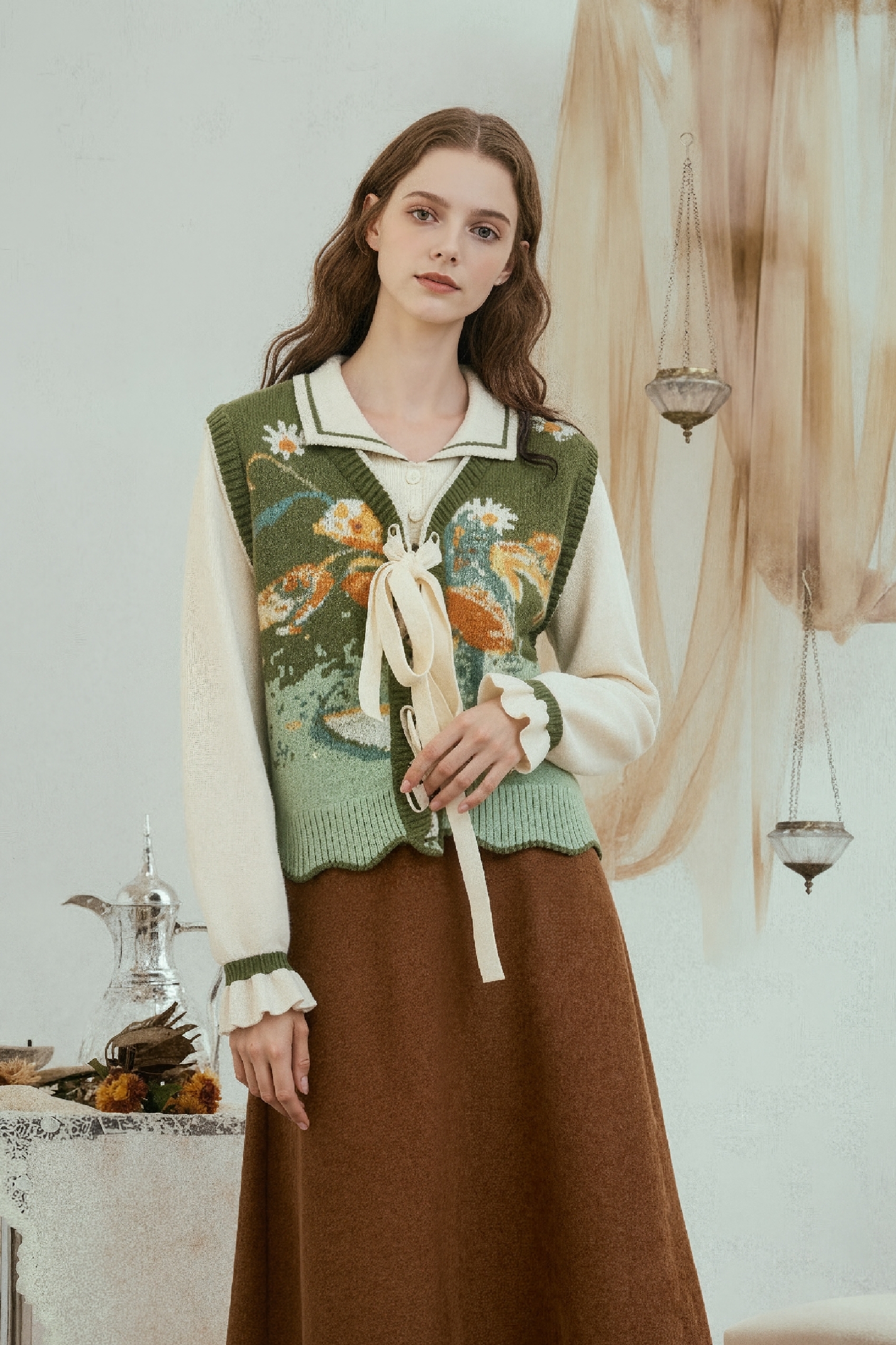 Vintage-style two-piece look sweater