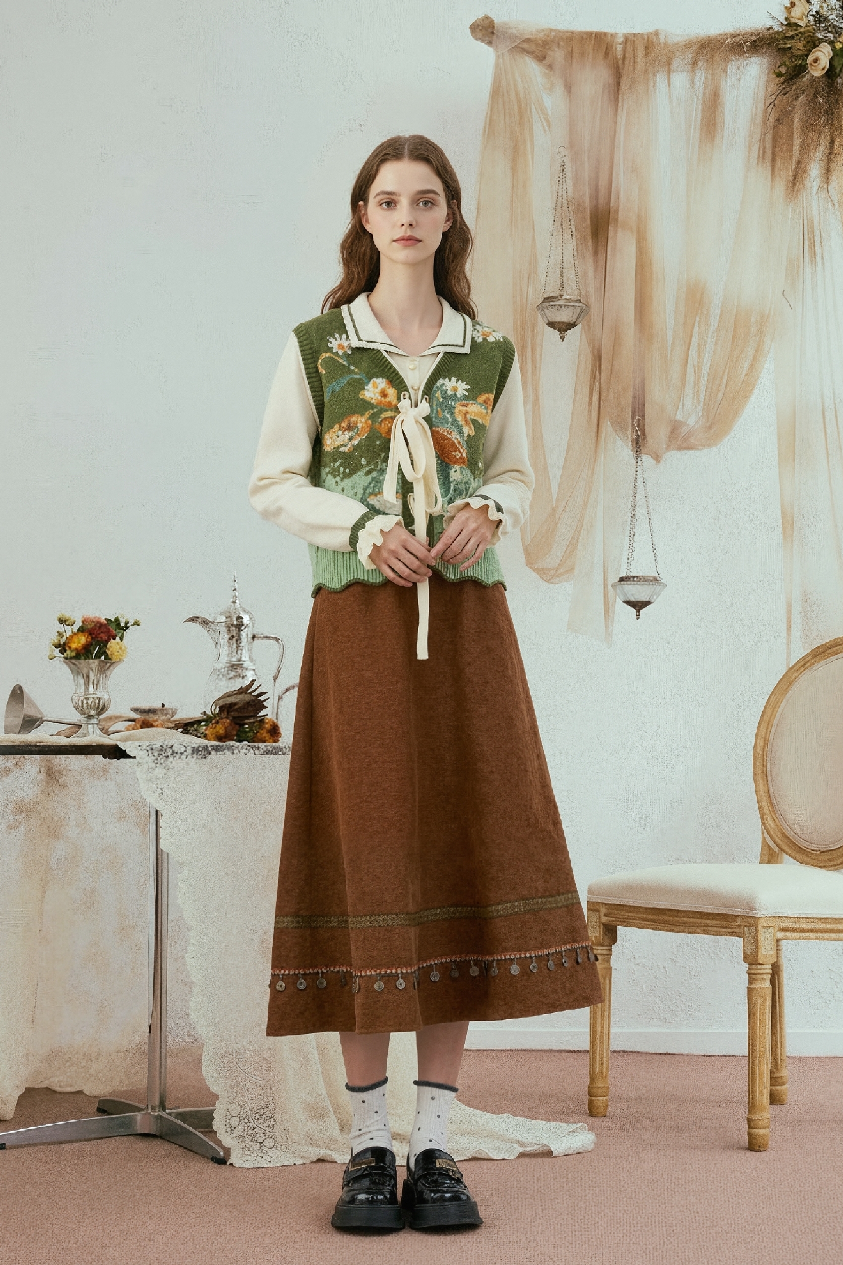 Vintage-style two-piece look sweater