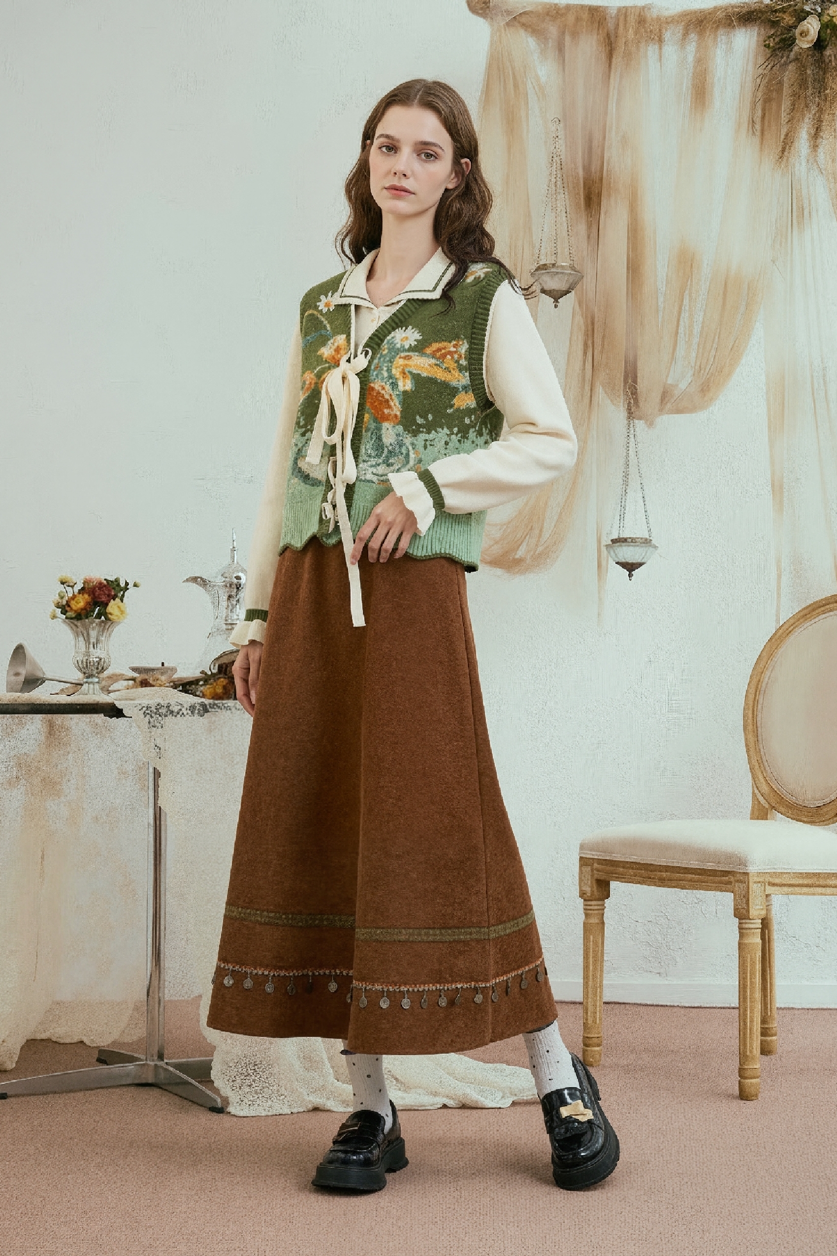 Vintage-style two-piece look sweater