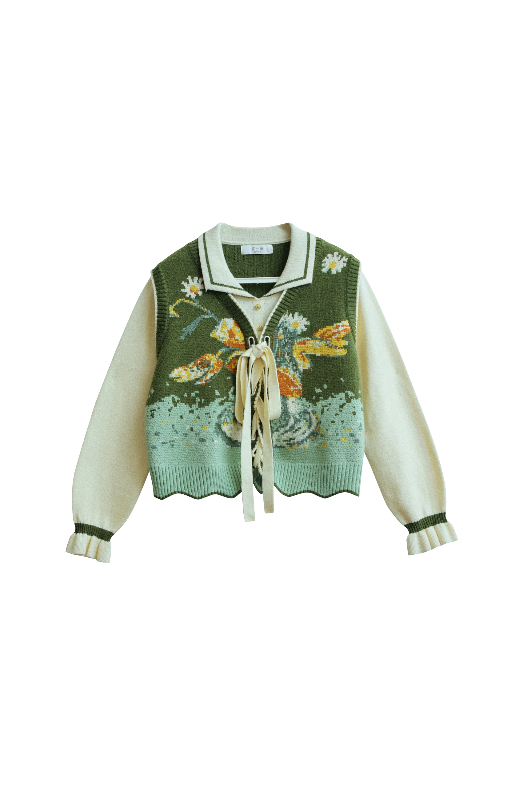 Vintage-style two-piece look sweater