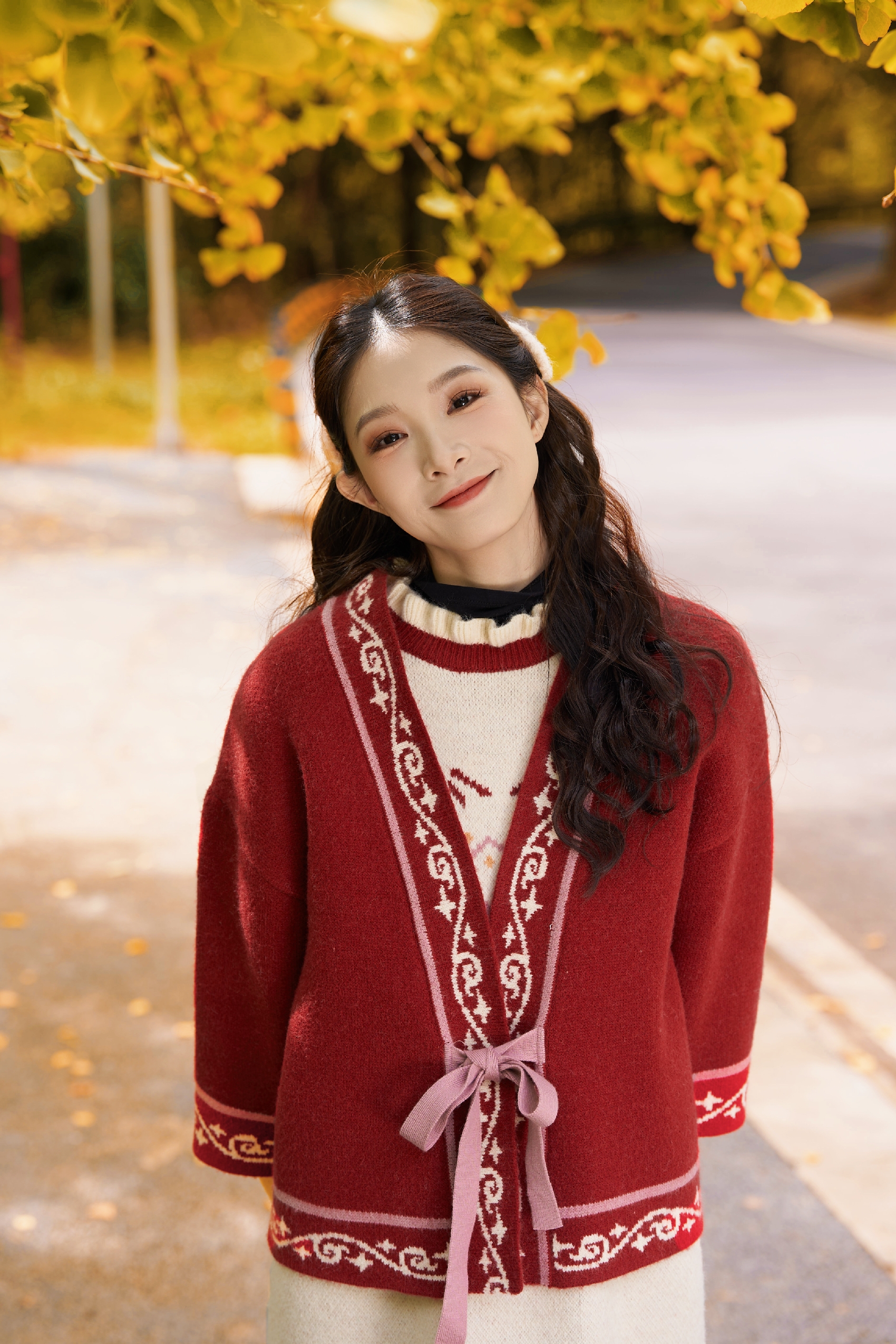 Red Festive Cropped Knit Cardigan