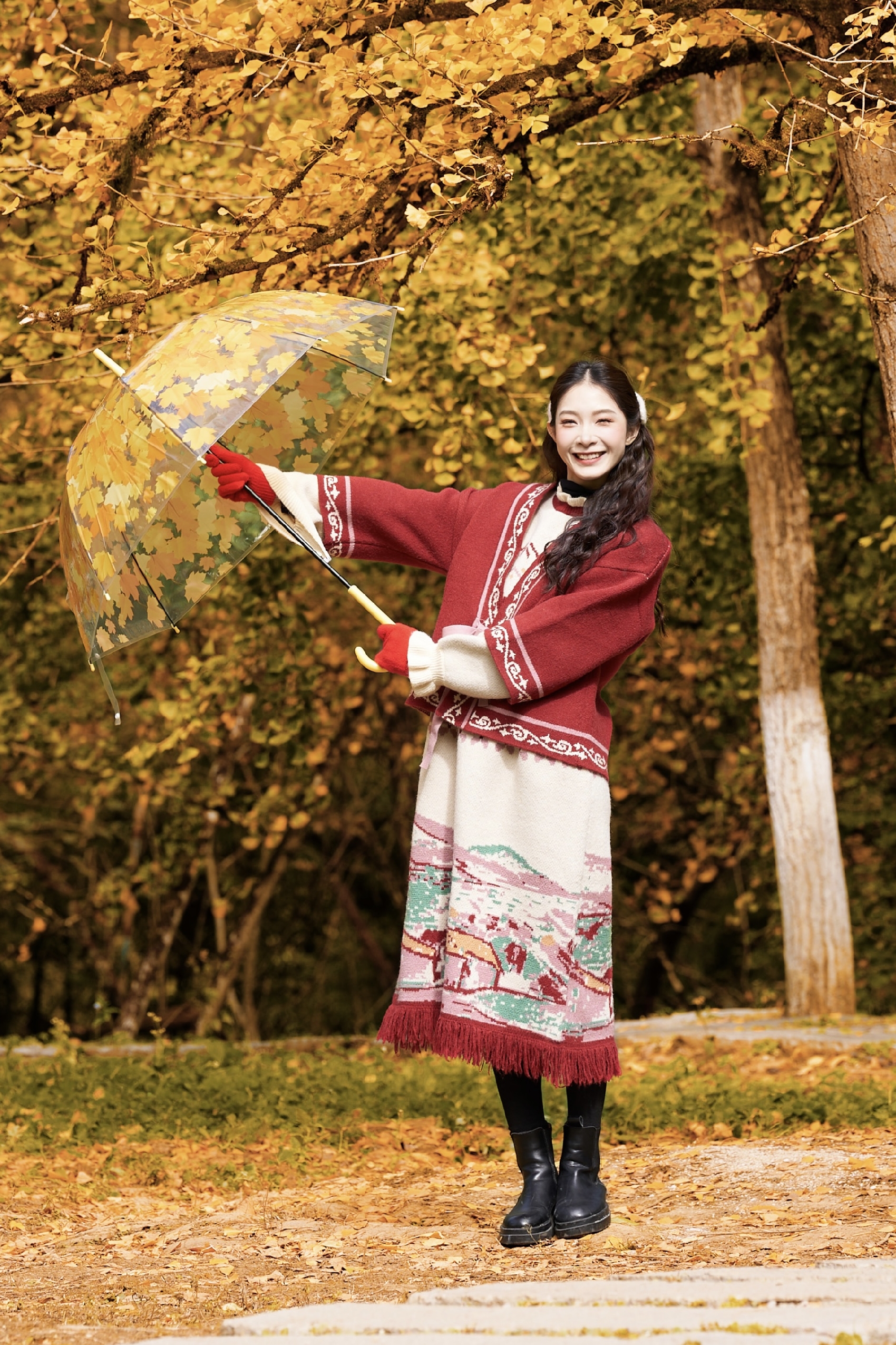 Red Festive Cropped Knit Cardigan