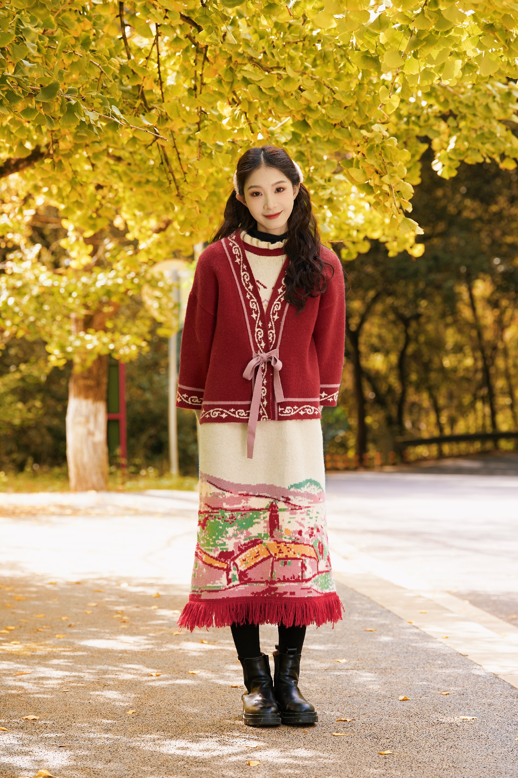 Red Festive Cropped Knit Cardigan