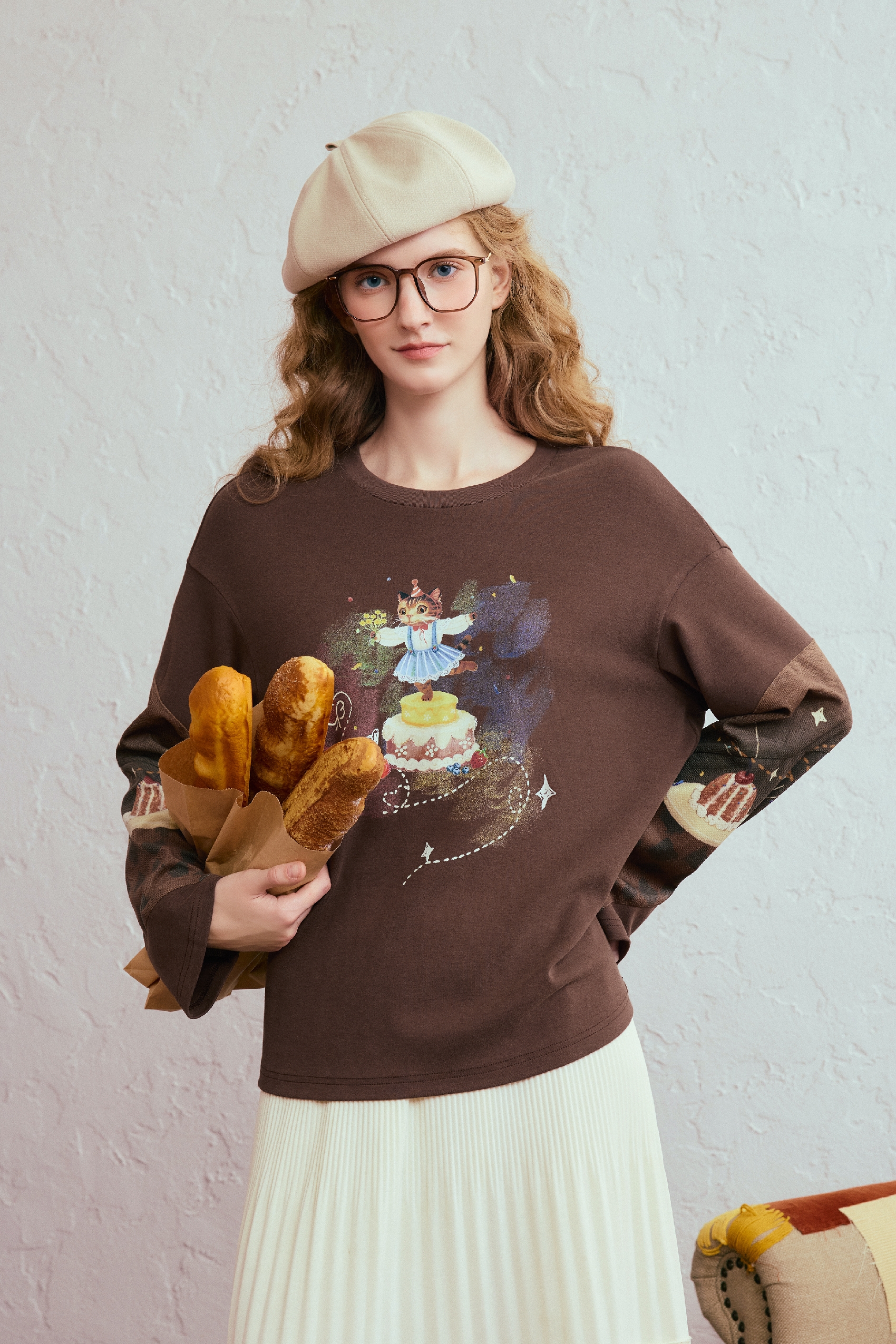 Loose-fitting long-sleeved base layer T-shirt