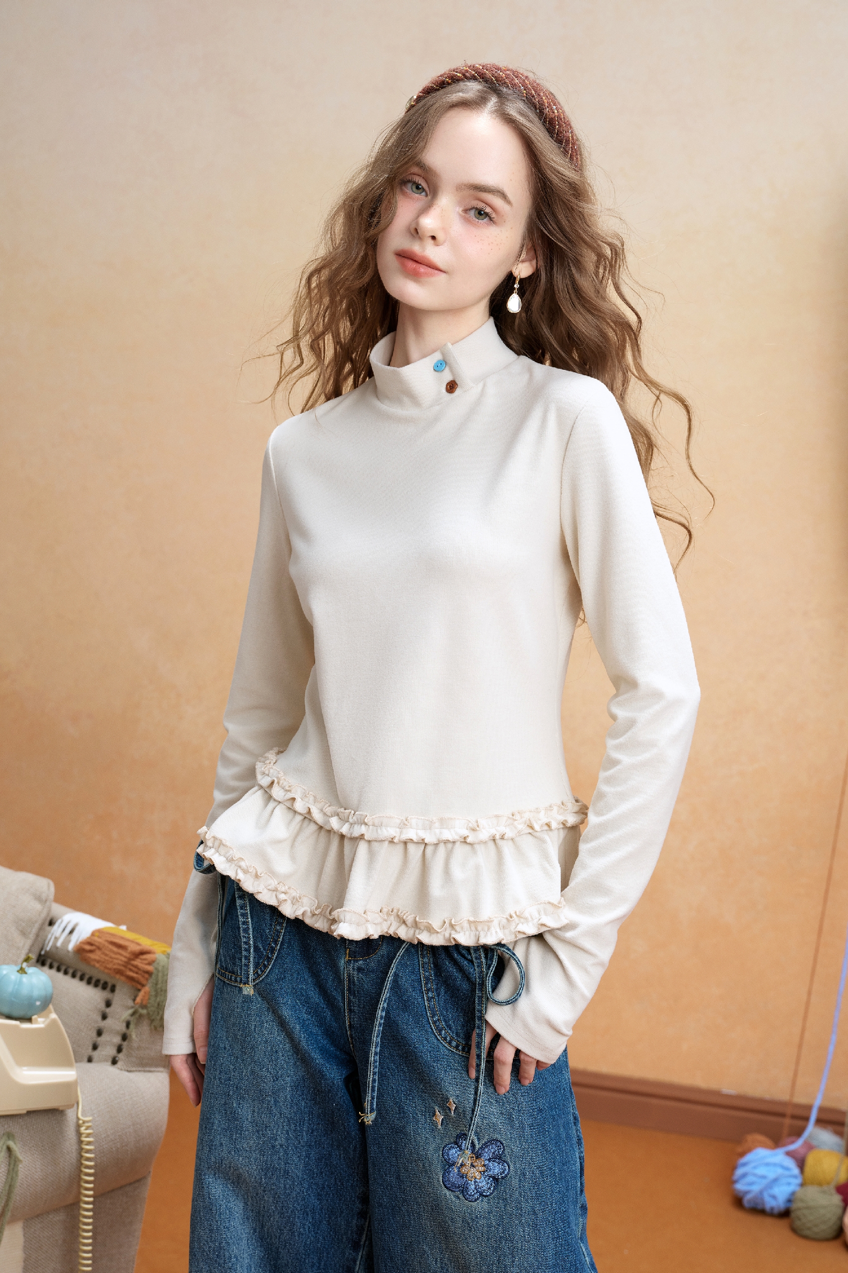 High-neck base layer long-sleeved T-shirt