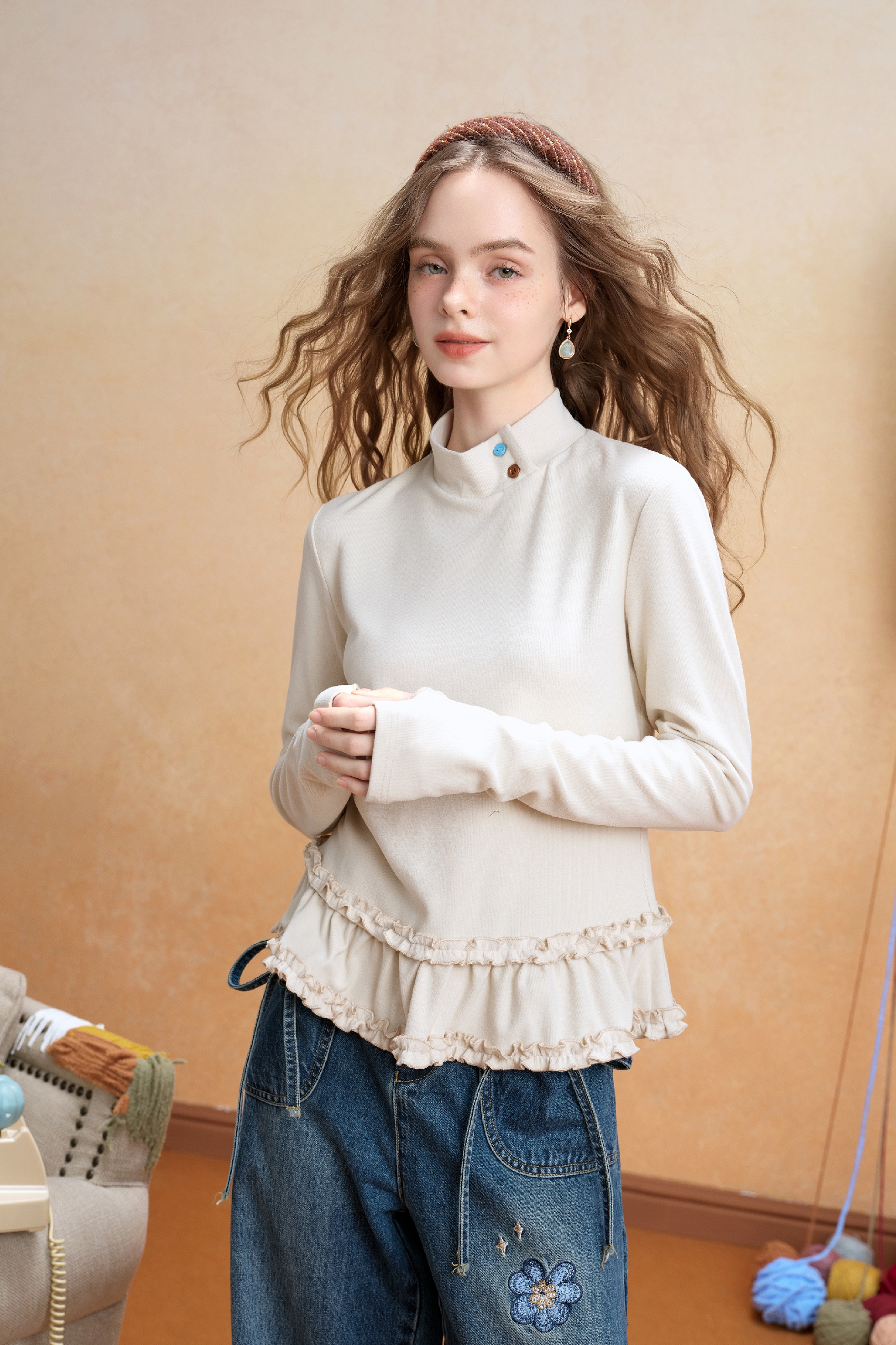 High-neck base layer long-sleeved T-shirt