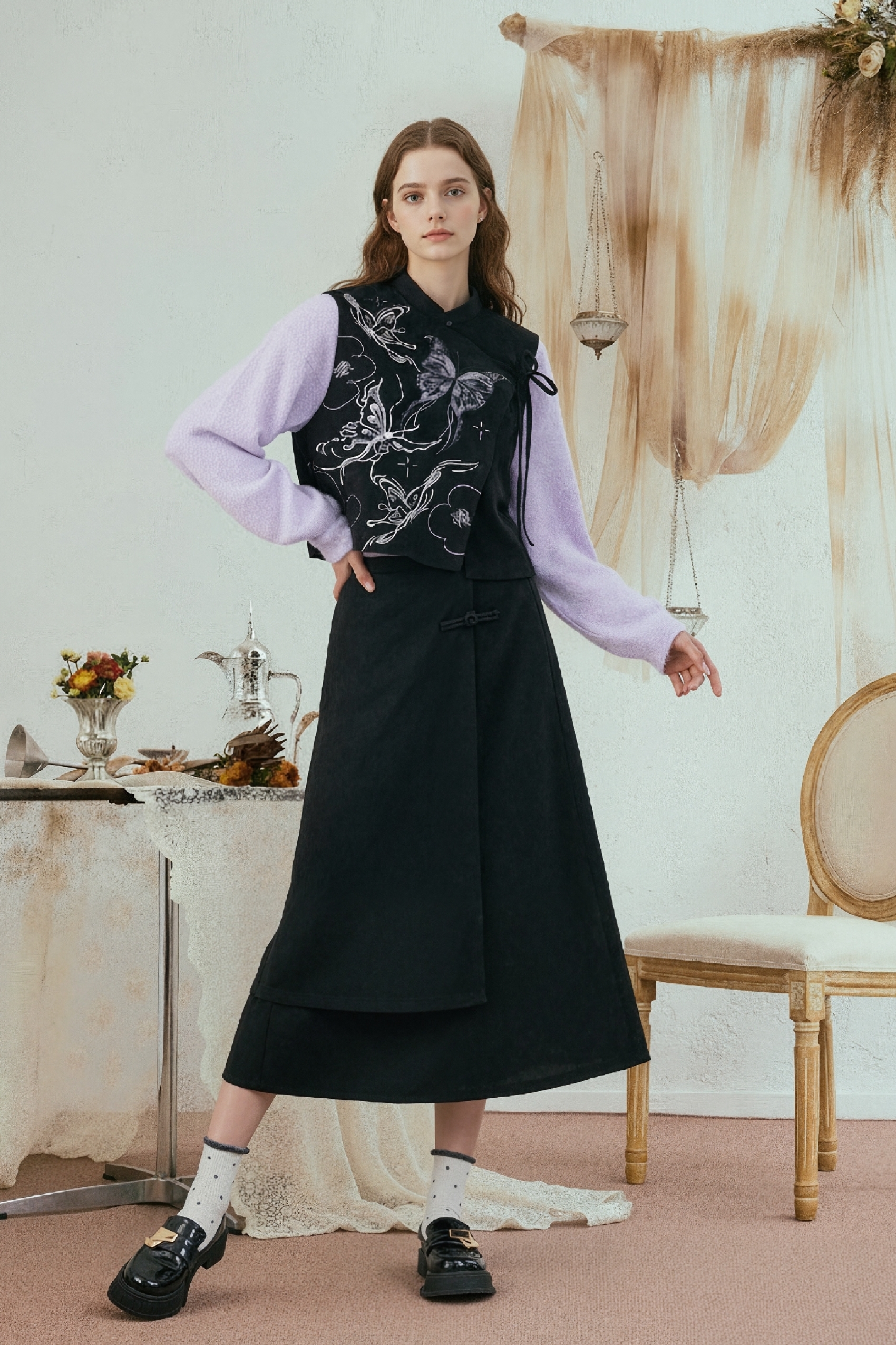 Van Gogh-Inspired Modern Chinese-Style Women's Set